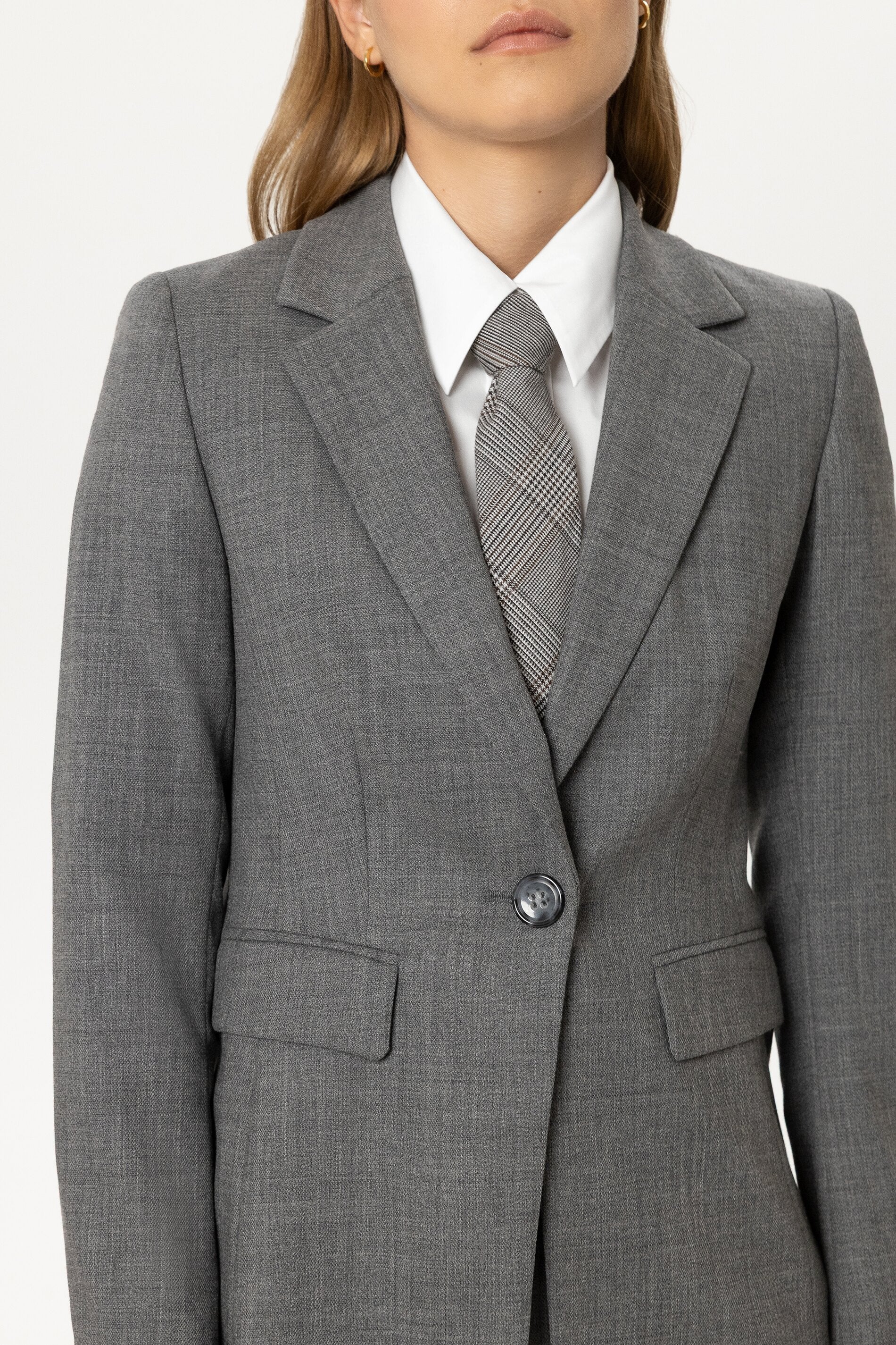 Ein-Knopf-Blazer aus Woll-Mix - heather grey - Standard | Model Detail