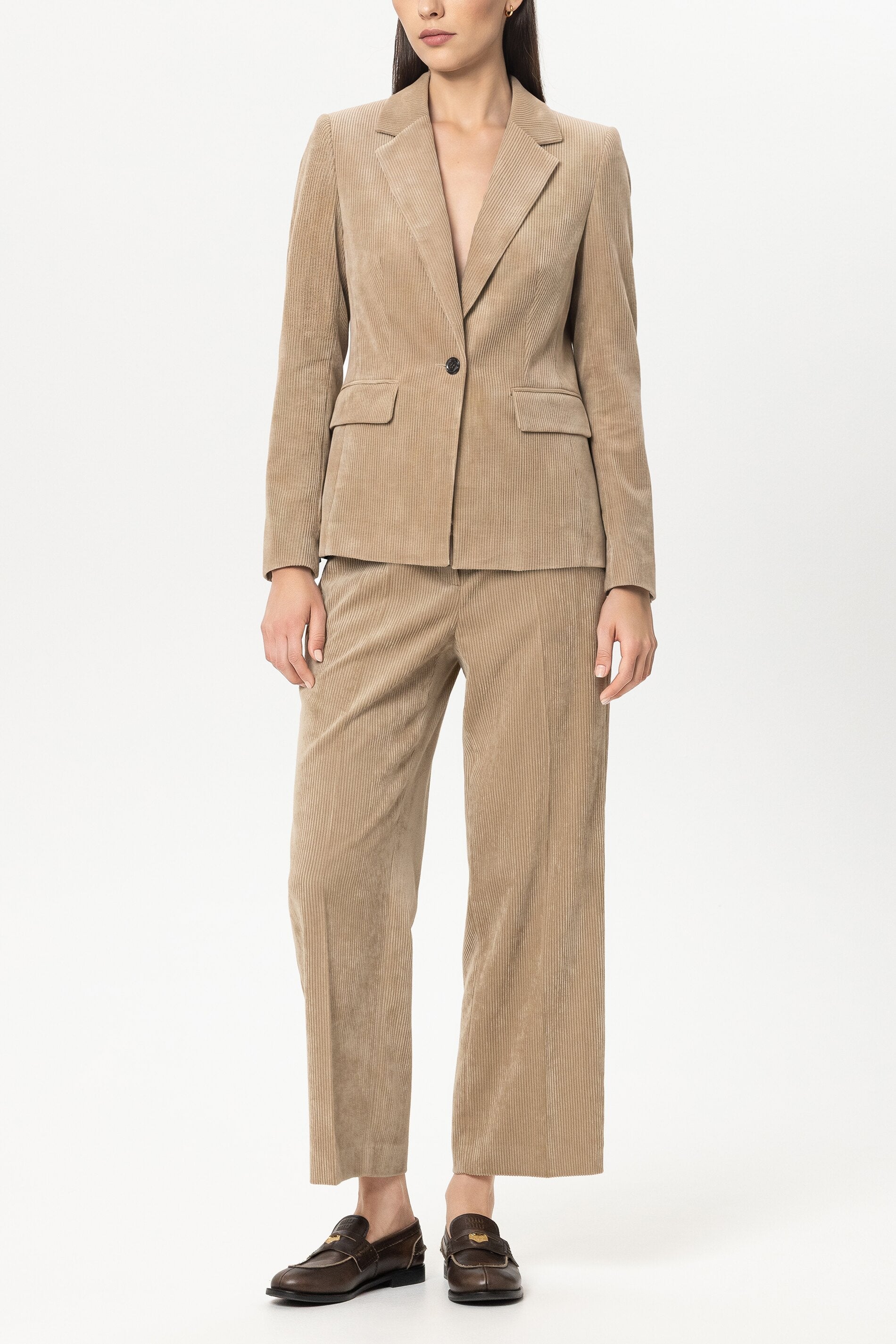Cord-Ein-Knopf-Blazer - soft caramel - Standard | Model Front