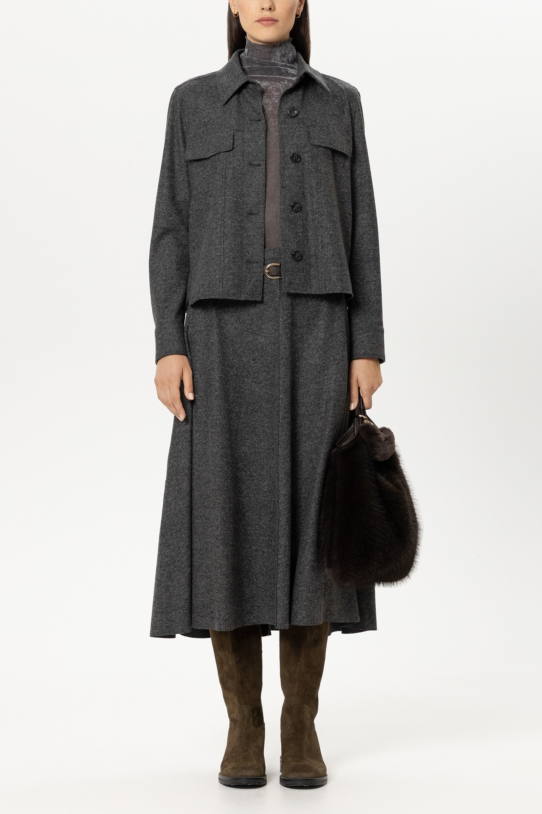 Hemd aus Punto-Milano - anthracite - Standard | Model Front