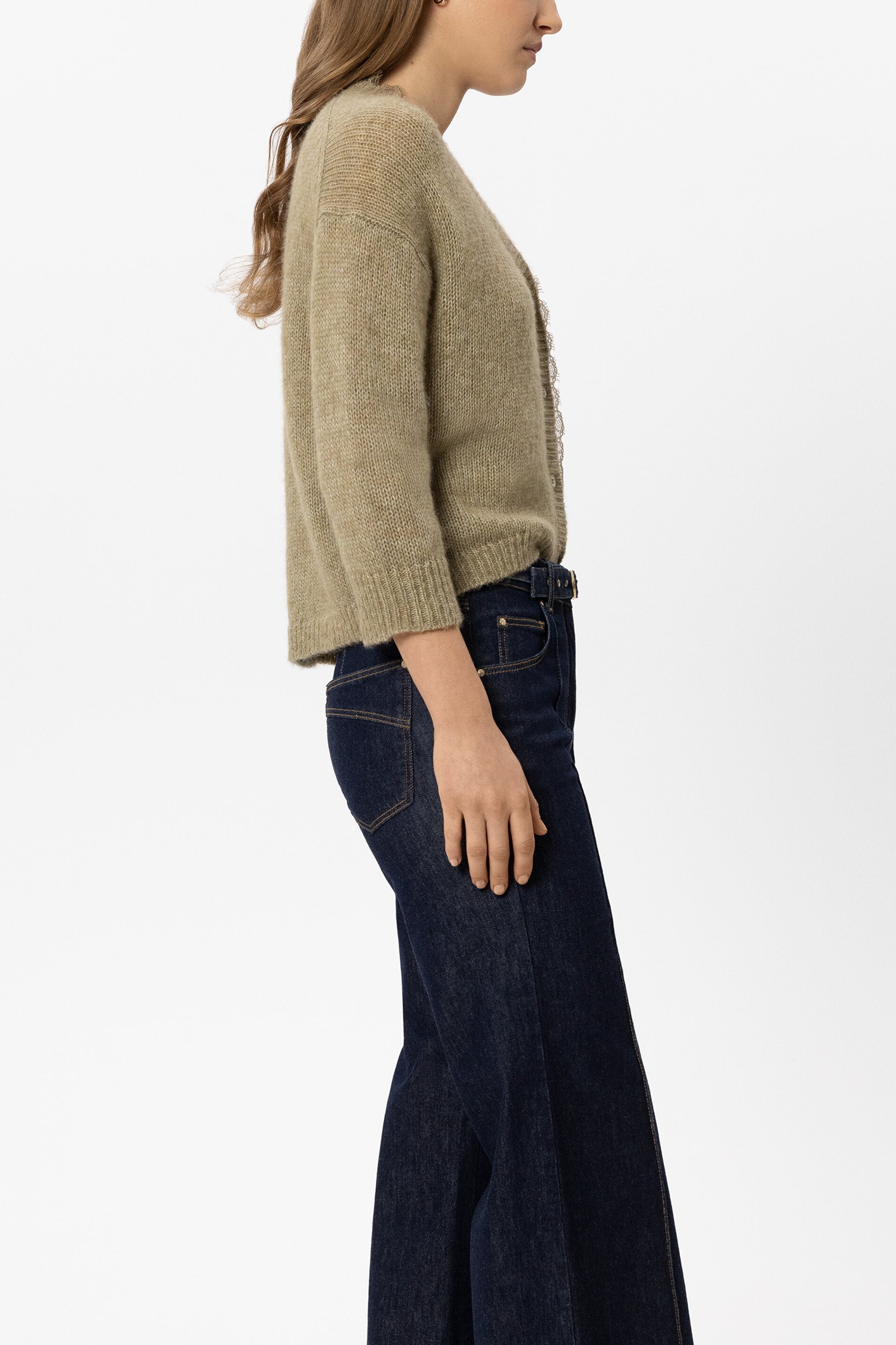 Cardigan aus Alpaka-Mix - salbei - Standard | Model Seite