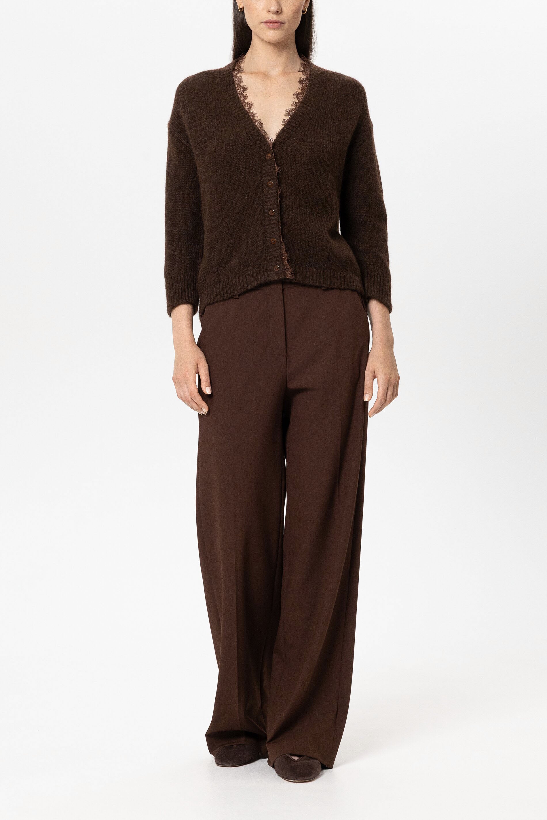 Cardigan aus Alpaka-Mix - marone - Standard | Model Front
