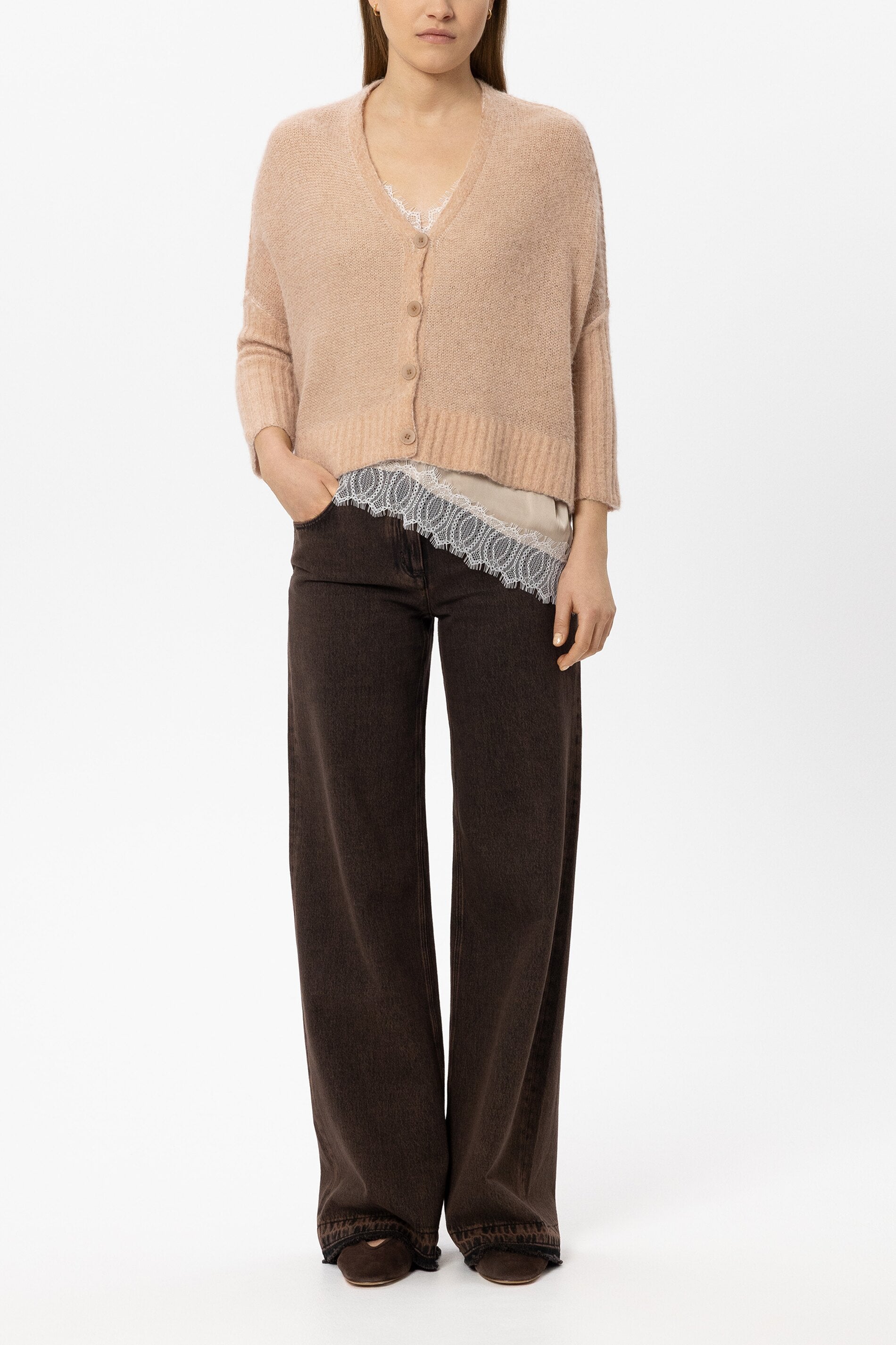 Cape-Cardigan aus Alpaka-Mix - nude - Standard | Model Front