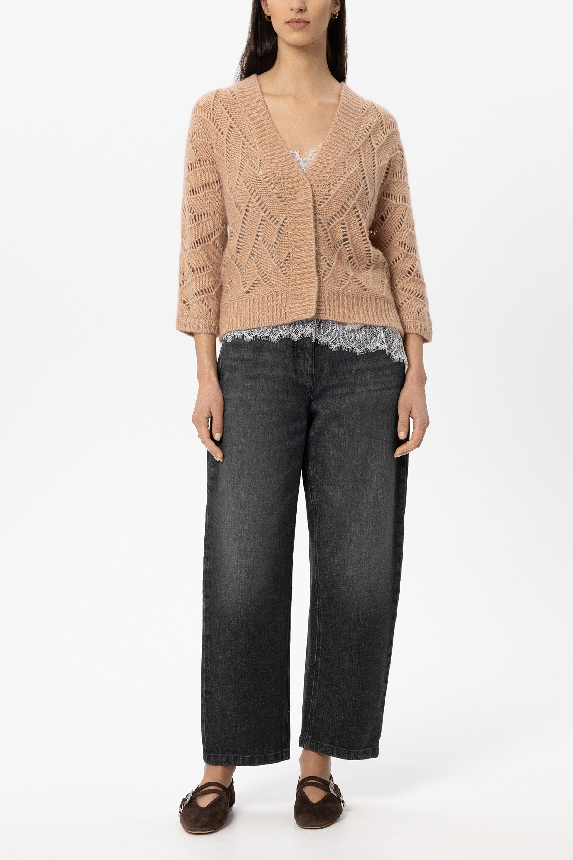 Cardigan aus Alpaka-Mix - cappuccino - Standard | Model Front