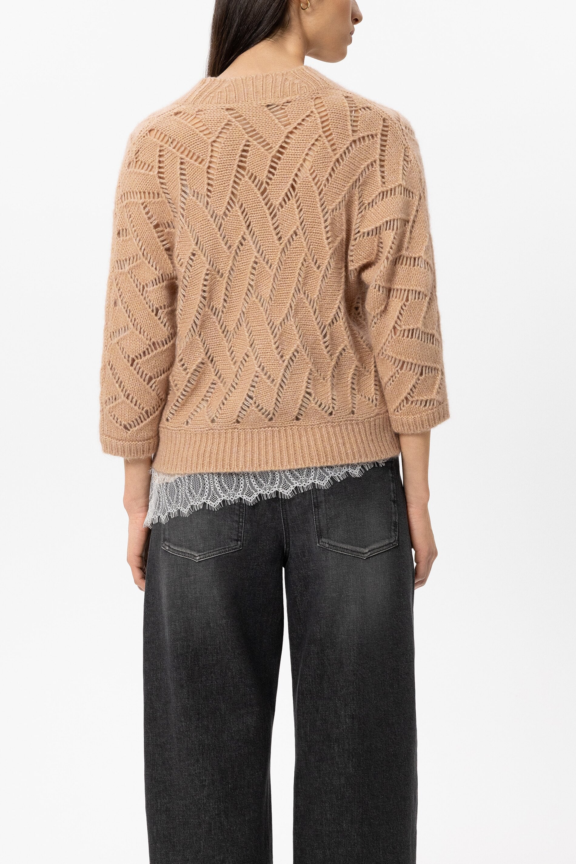 Cardigan aus Alpaka-Mix - cappuccino - Standard | Model Rück