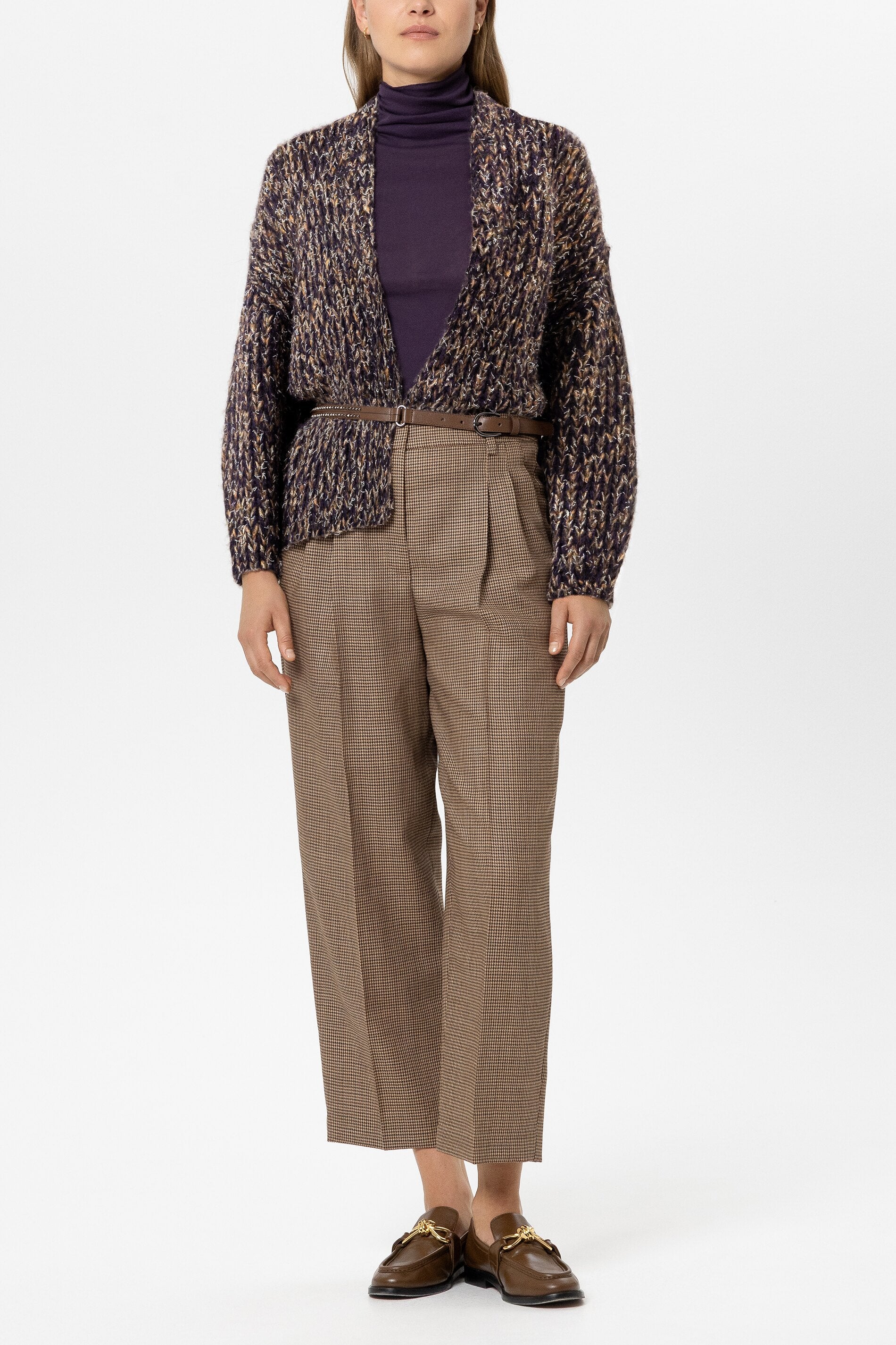 Cardigan mit Mouliné-Struktur - plum - Standard | Model Front