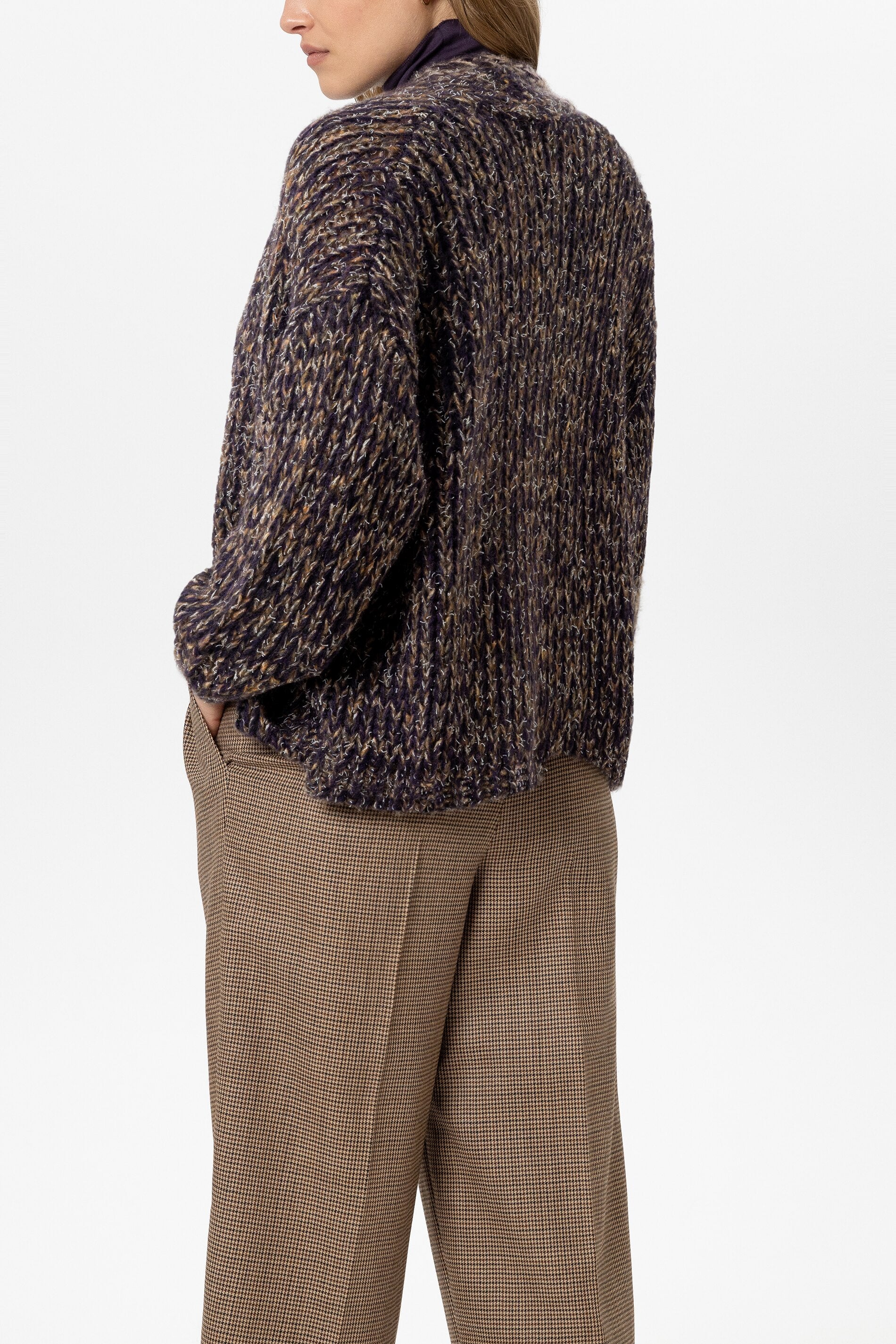 Cardigan mit Mouliné-Struktur - plum - Standard | Model Rück