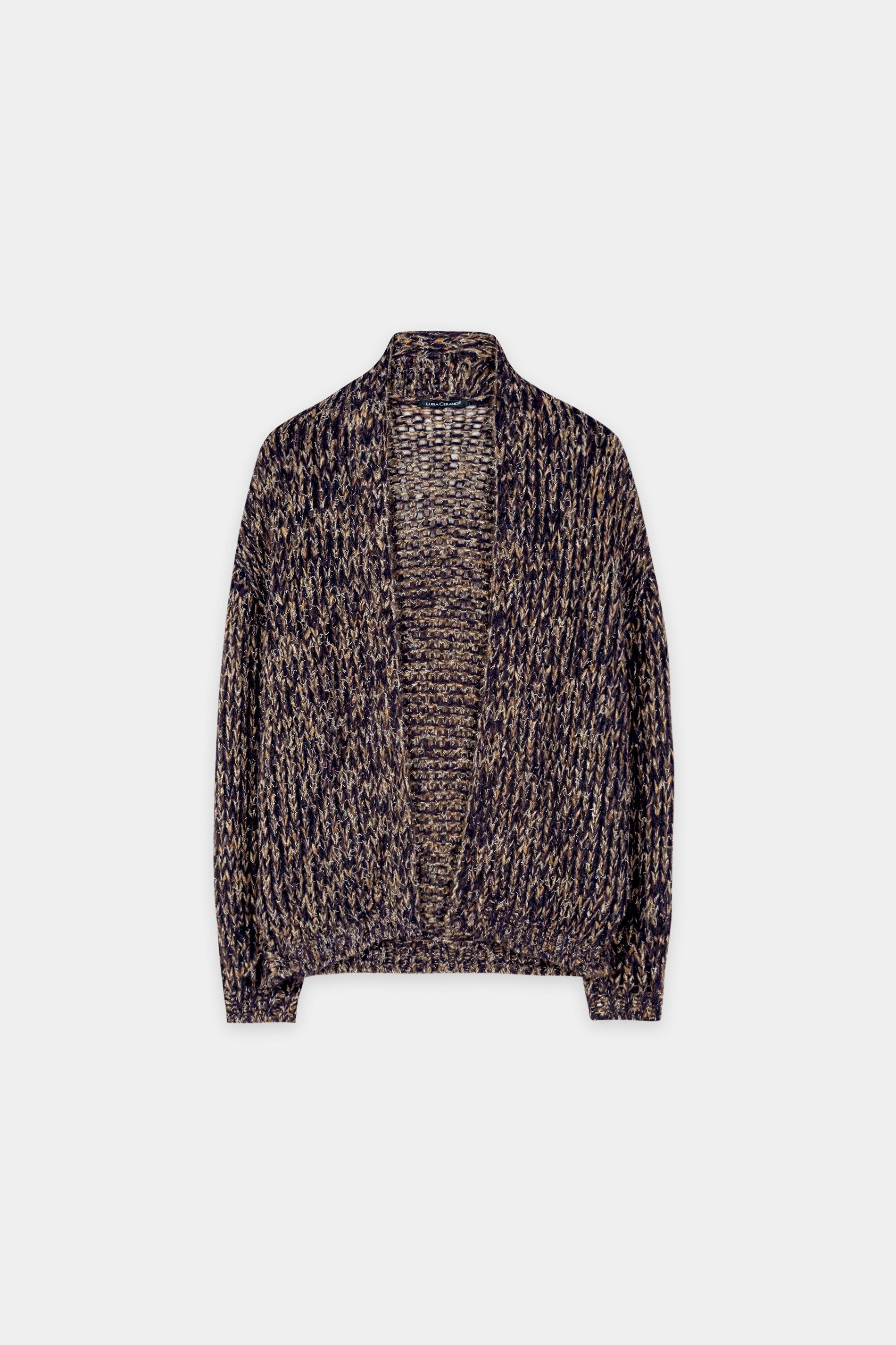 Cardigan mit Mouliné-Struktur - plum - Standard | Artikel Front