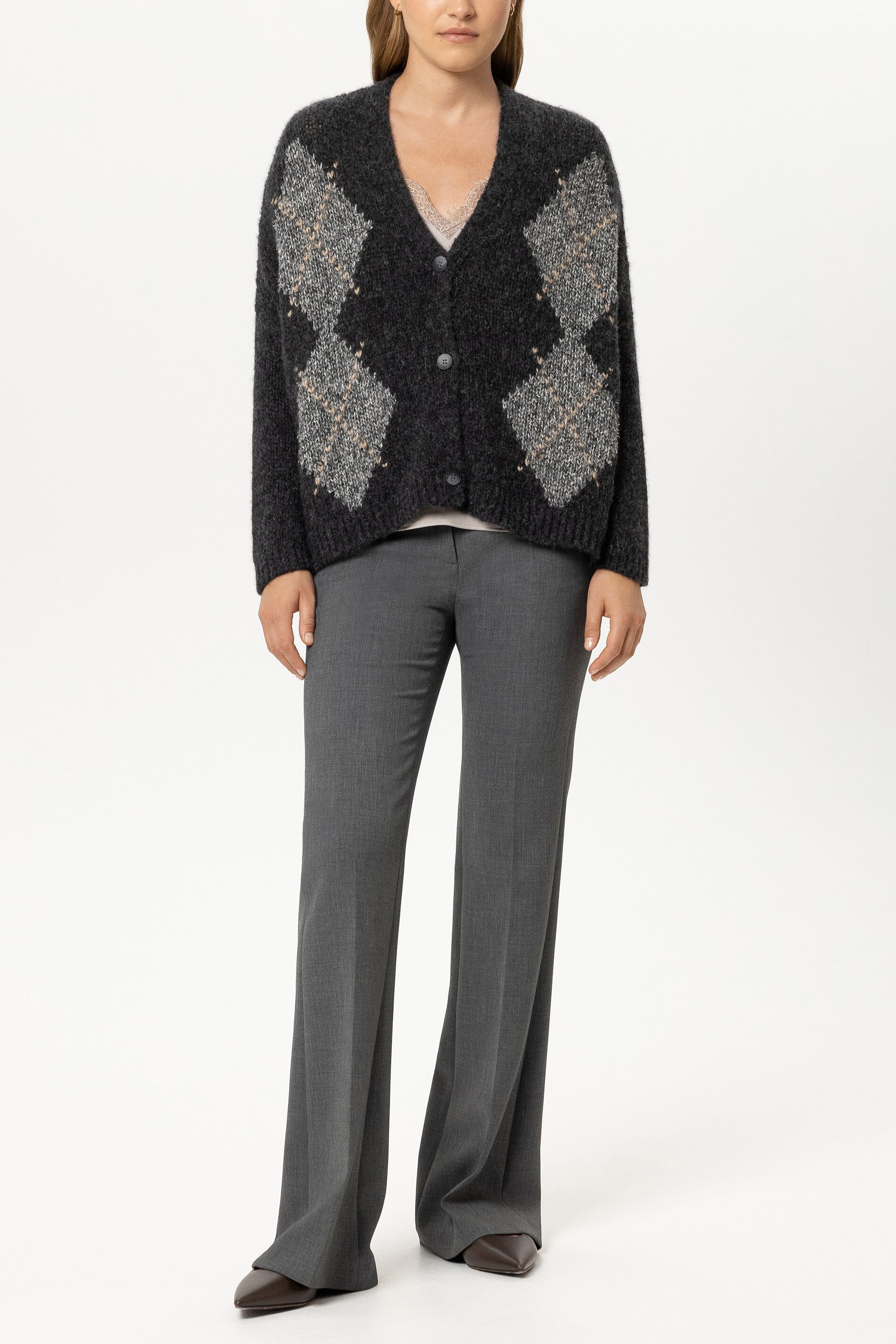 Alpaka-Mix-Cardigan mit Muster - anthracite - Standard | Model Front