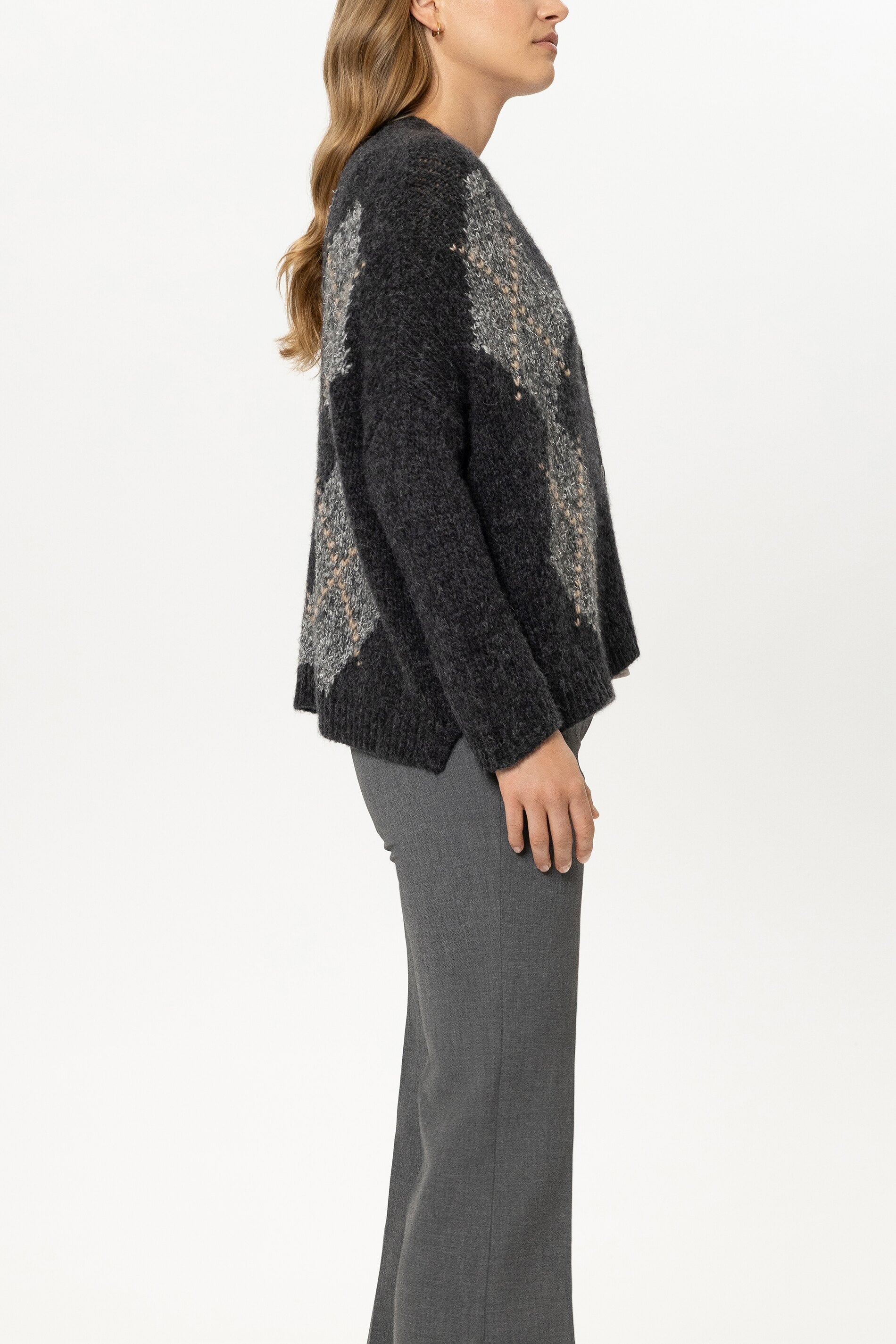 Alpaka-Mix-Cardigan mit Muster - anthracite - Standard