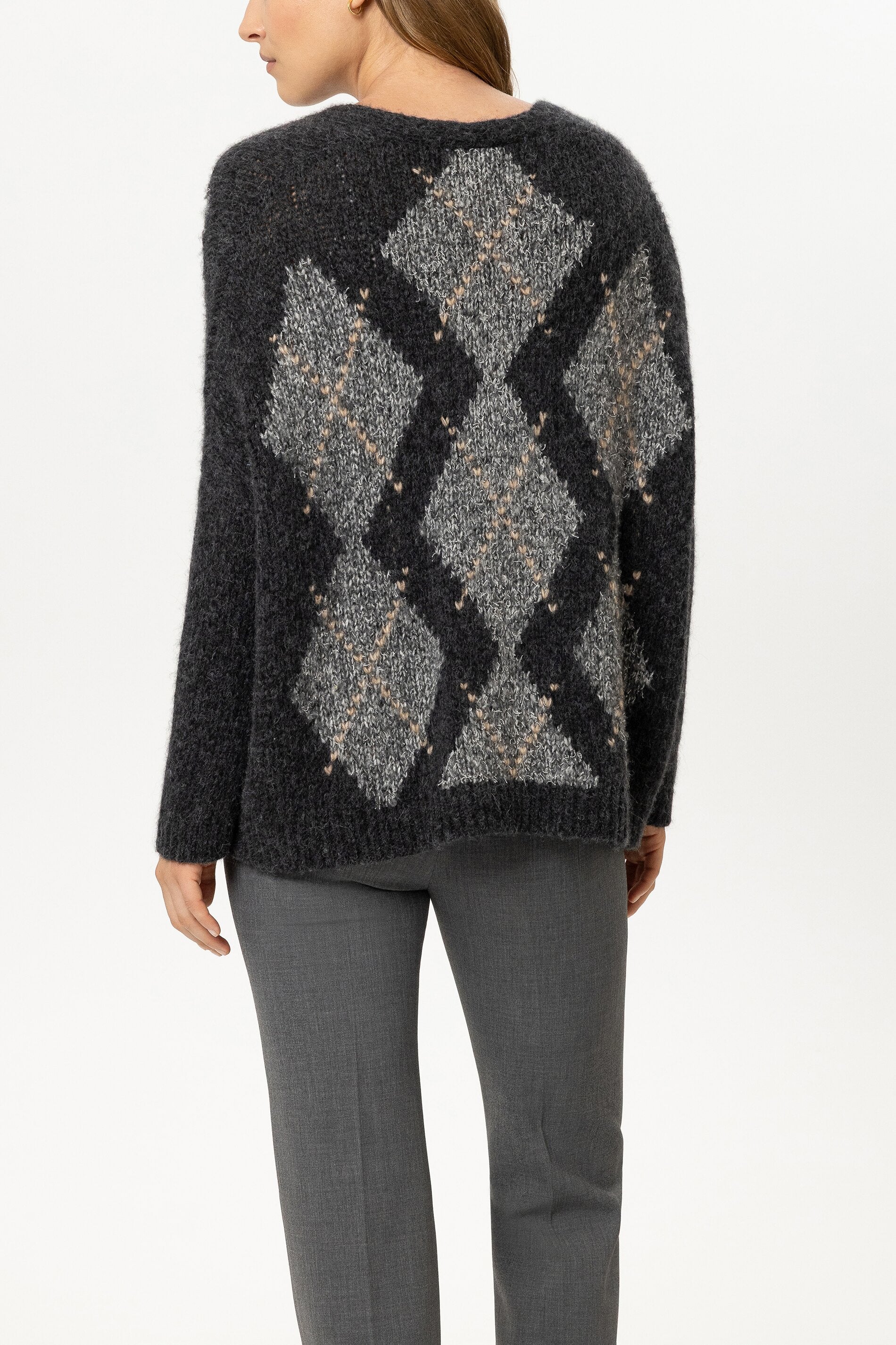 Alpaka-Mix-Cardigan mit Muster - anthracite - Standard | Model Rück