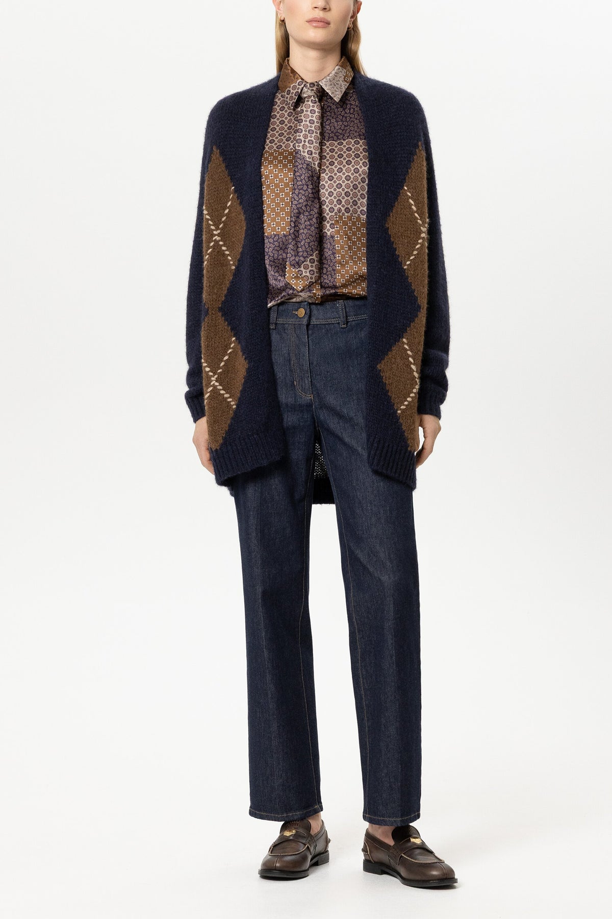 Alpaka-Mix-Cardigan mit Muster - multi - Standard | Model Front