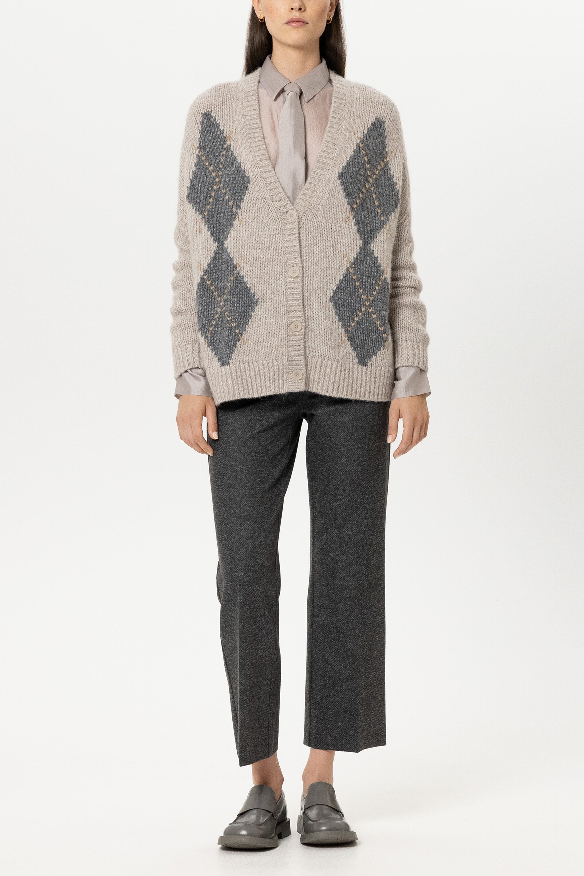 Alpaka-Mix-Cardigan mit Muster - multi - Standard | Model Front