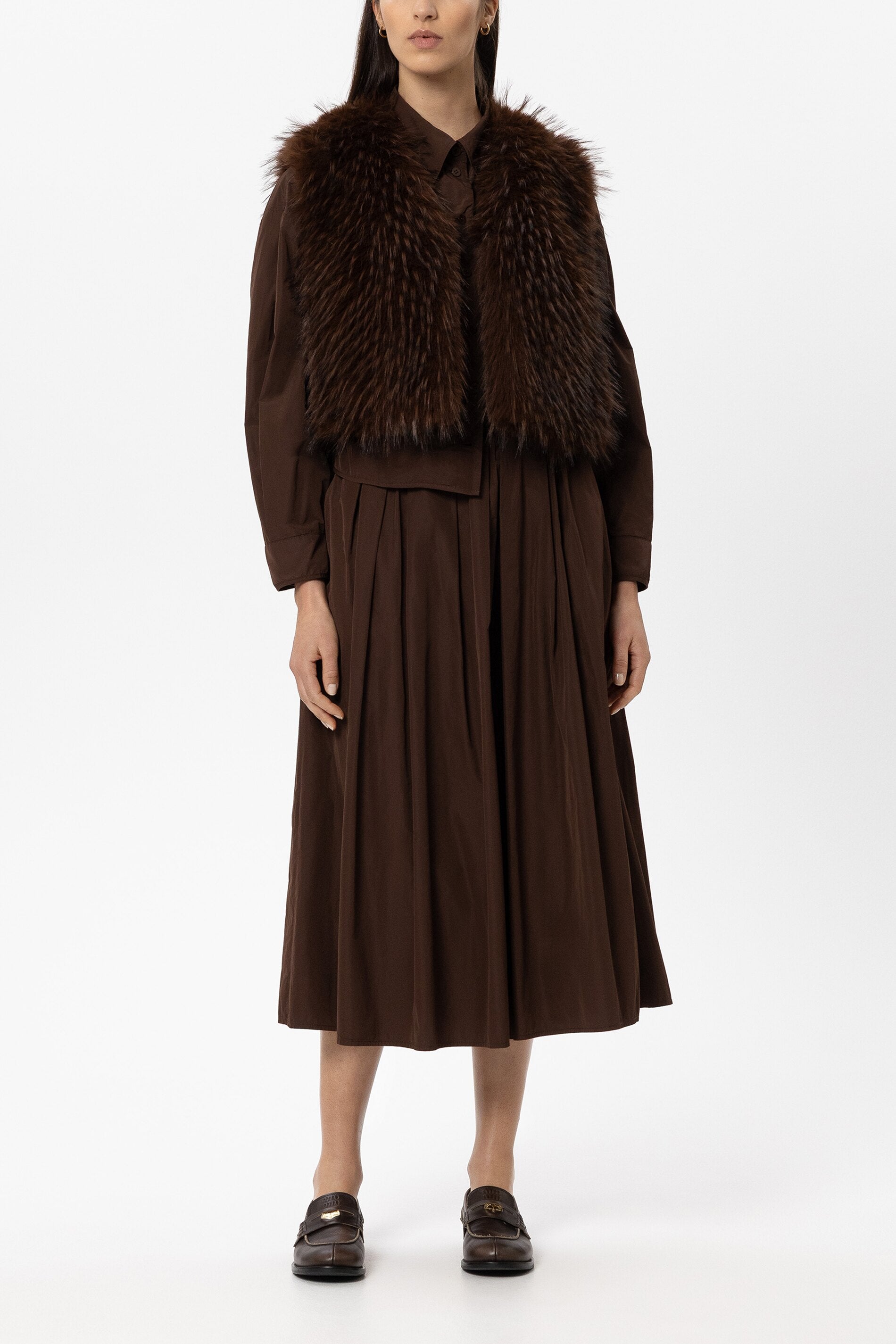 Boho-Weste in Fell-Optik - marone - Standard | Model Front