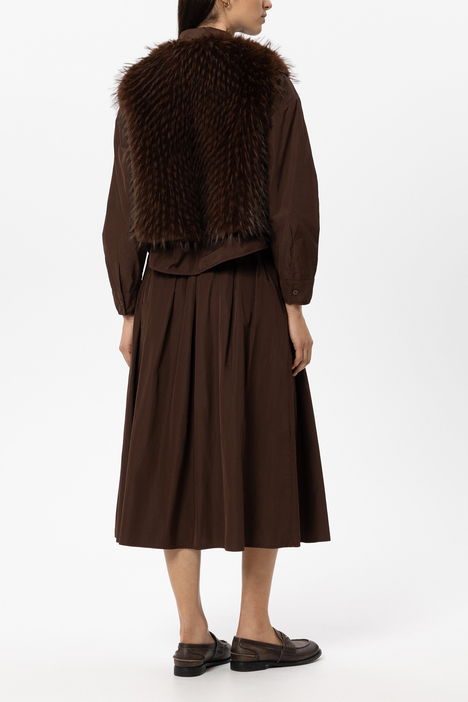Boho-Weste in Fell-Optik - marone - Standard | Model Rück