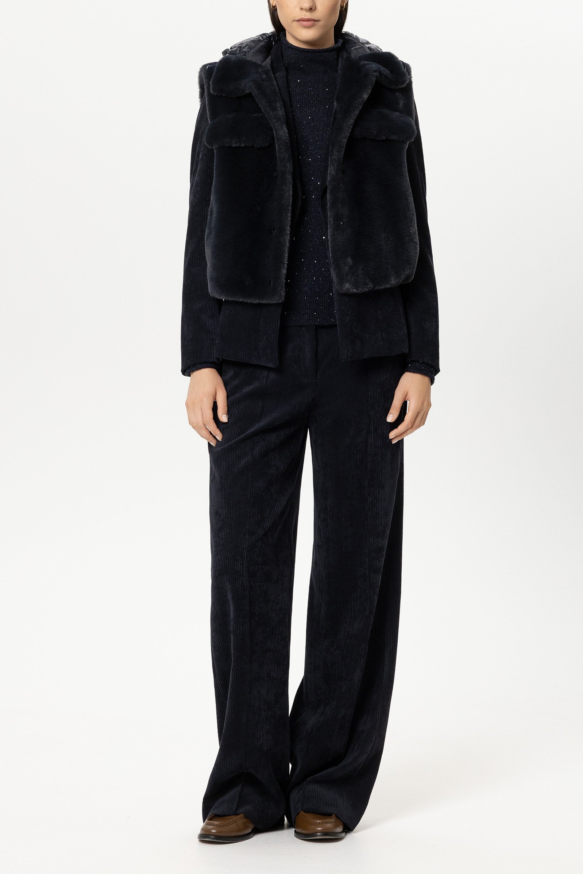 Weste in Fell-Optik - winter navy - Standard | Model Front