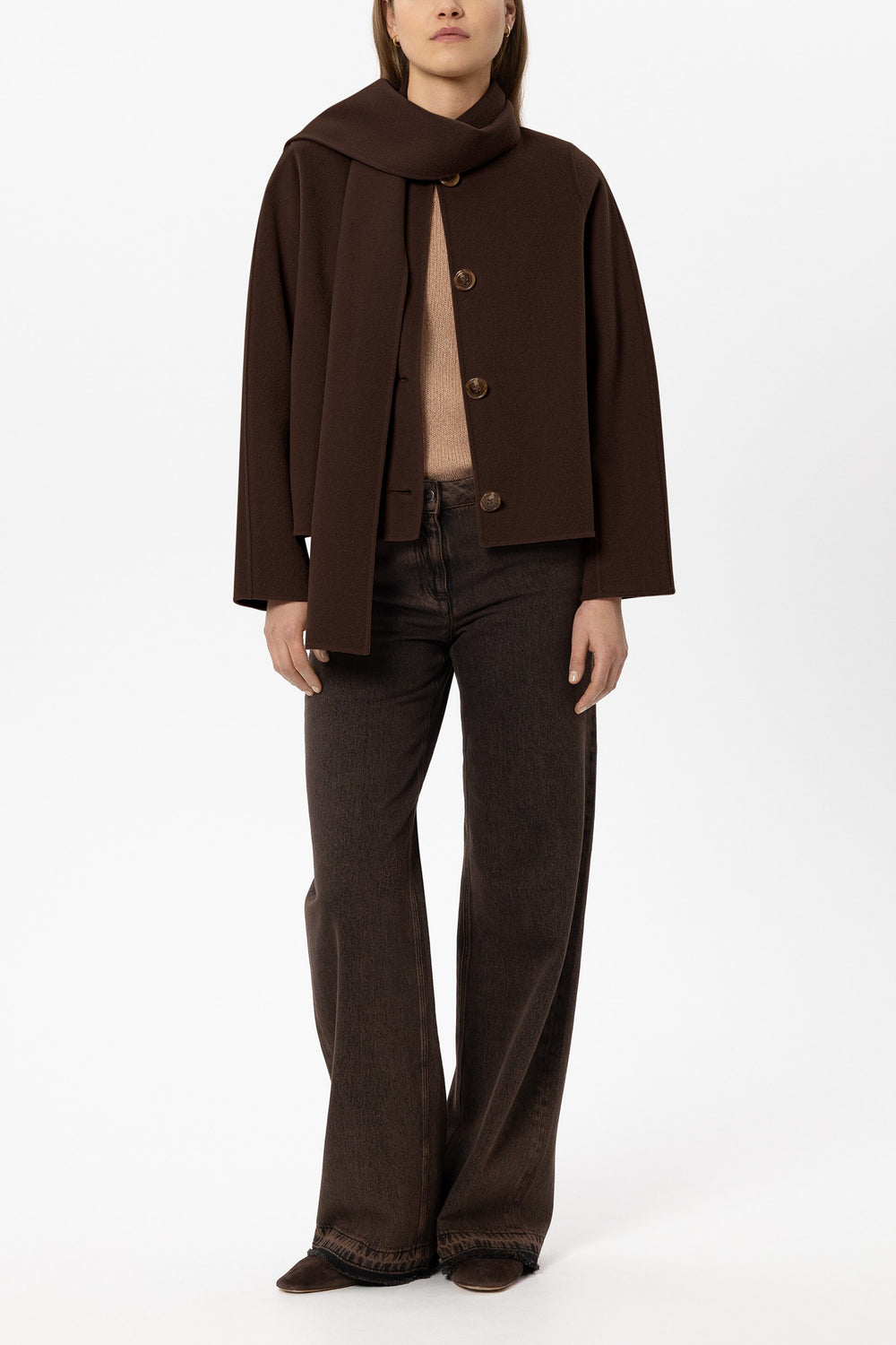 Doubleface-Jacke mit Schal - marone - Standard
