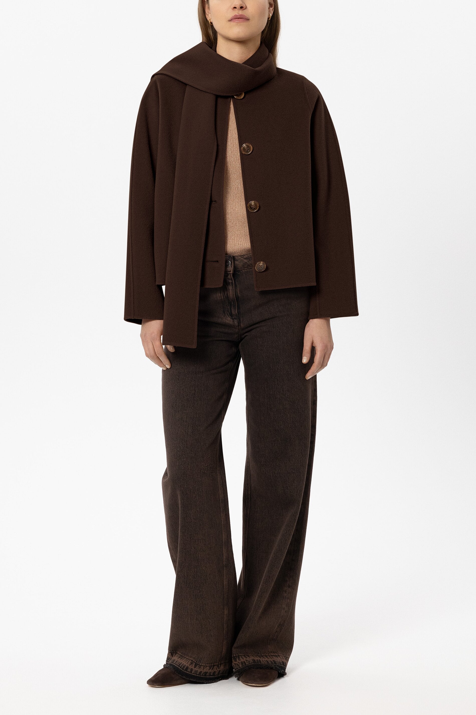Doubleface-Jacke mit Schal - marone - Standard | Model Front