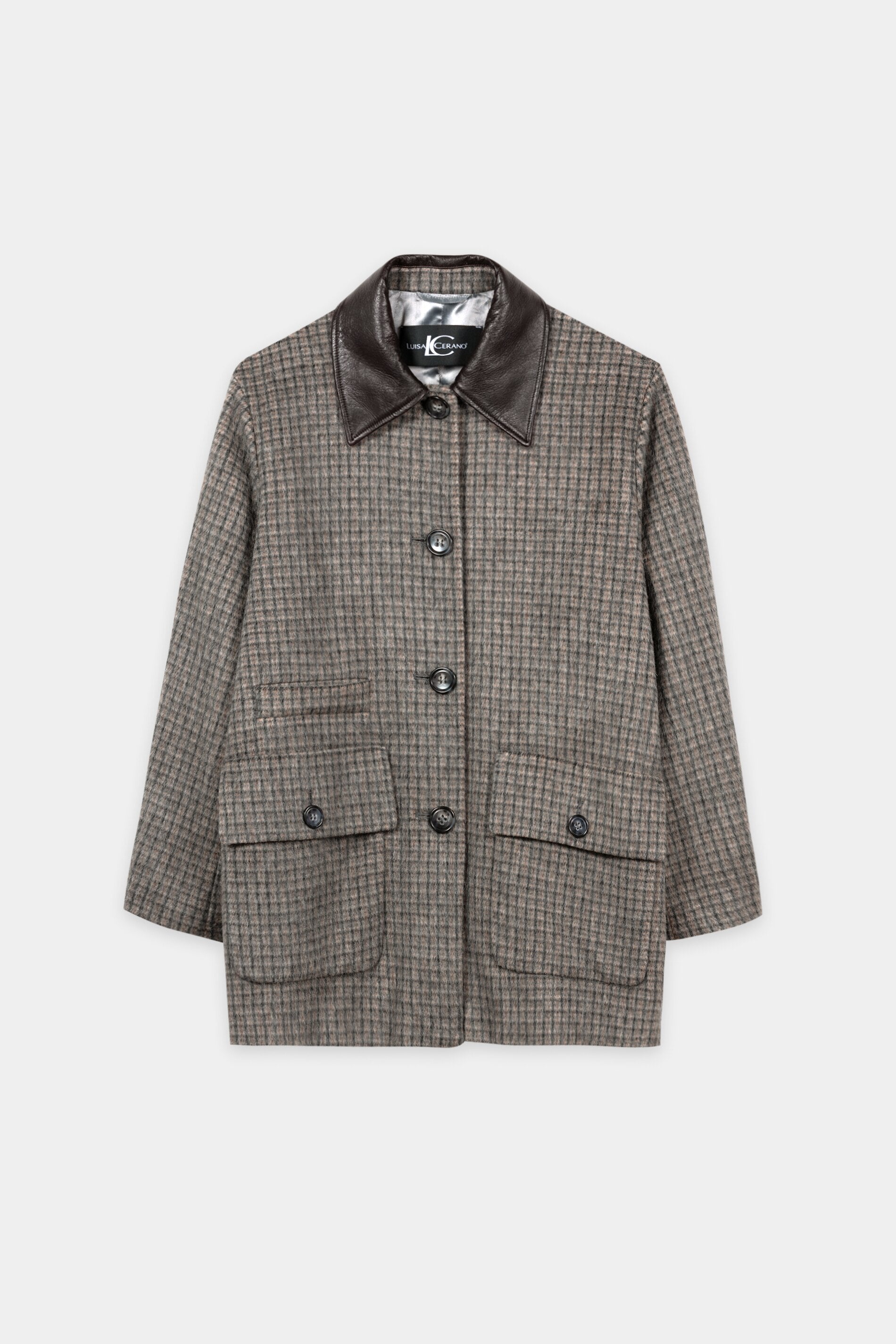 Karo-Kurzmantel aus Woll-Mix - heather grey - Standard | Artikel Front