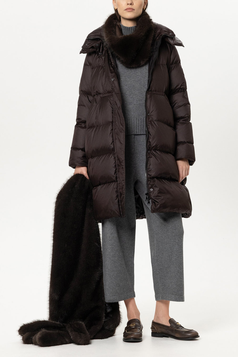 Daunen-Outdoormantel - truffle - Standard