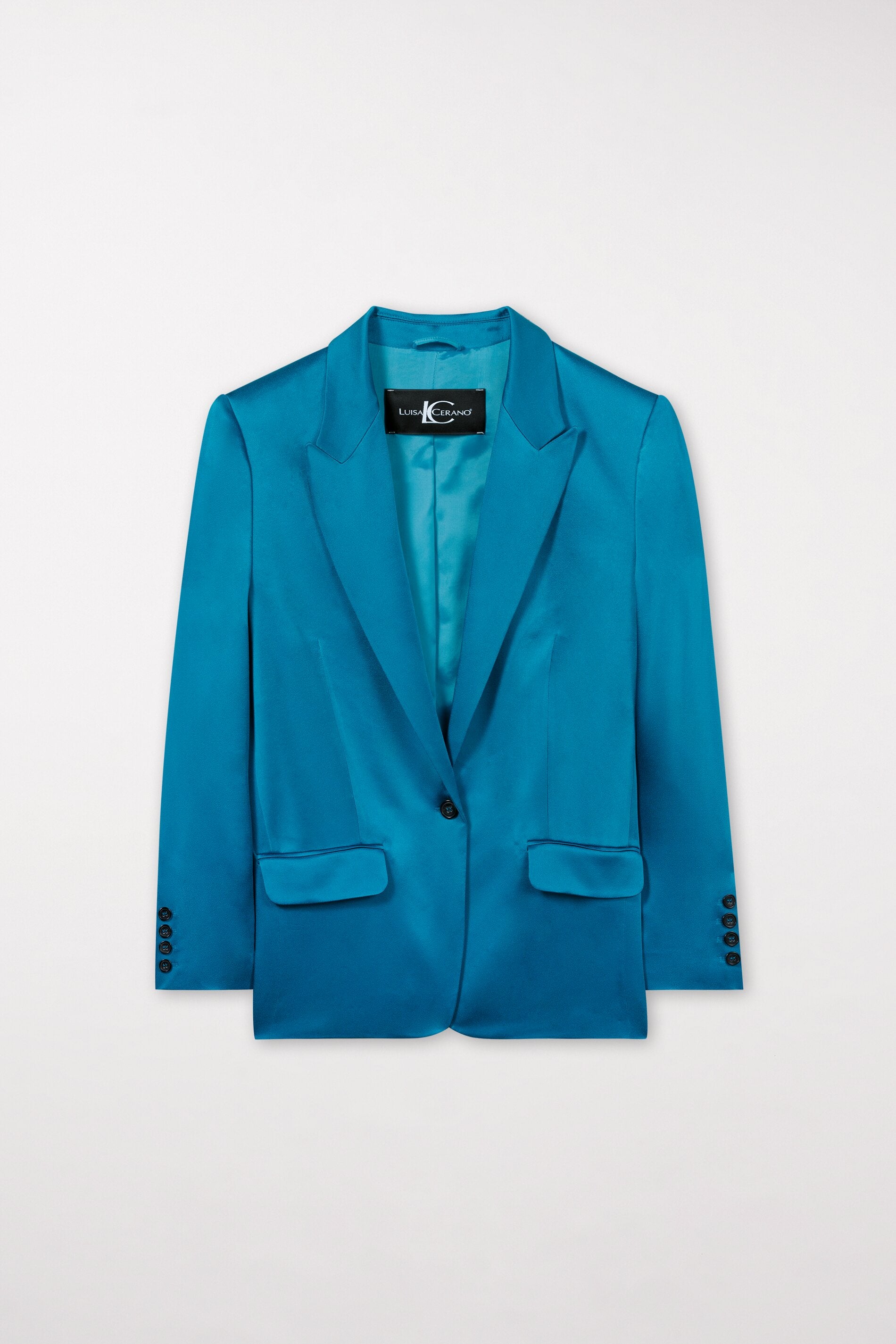 Satin-Ein-Knopf-Blazer - deep turquoise - Standard | Artikel Front