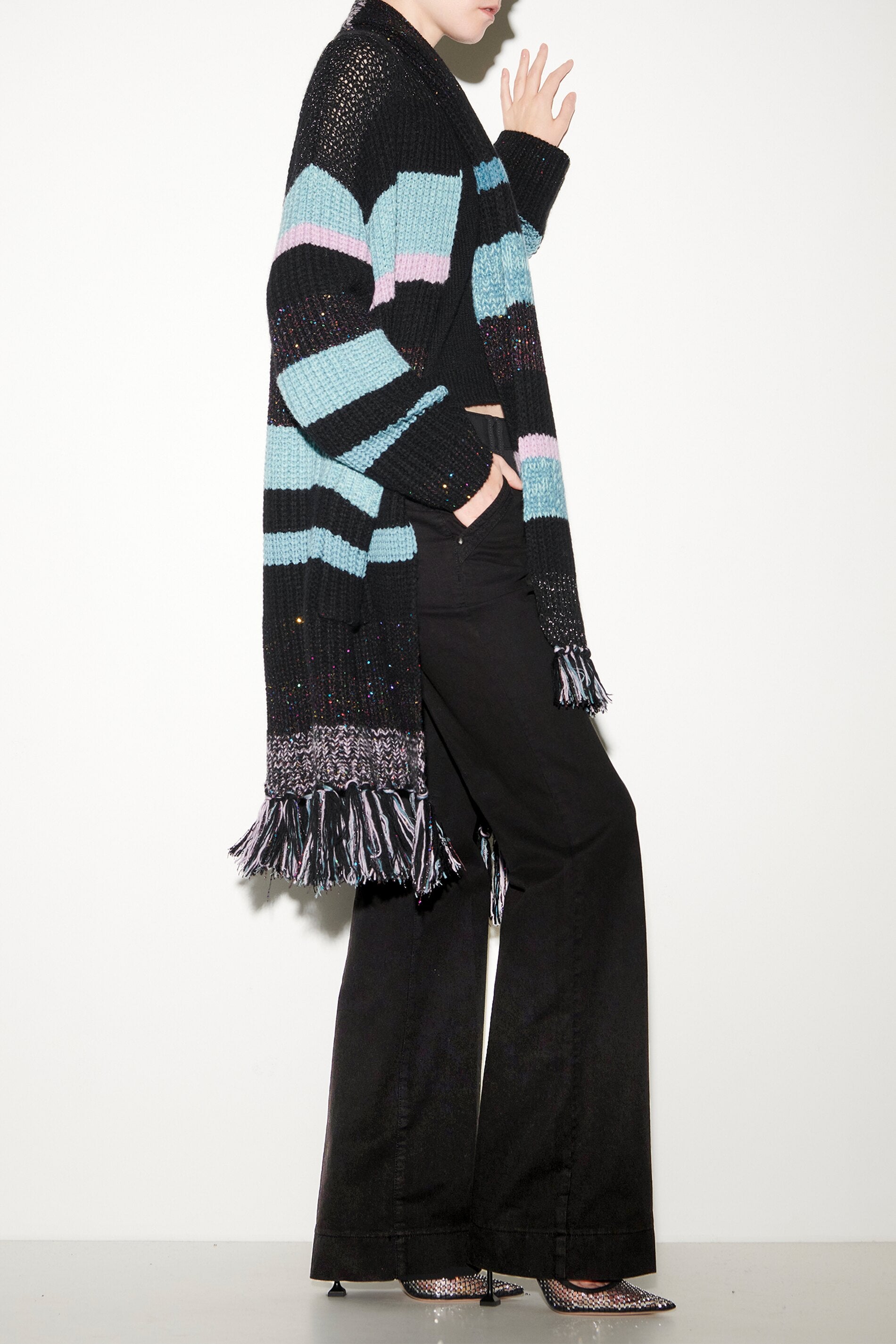 Streifen-Cardigan aus Woll-Mix - multi - Standard | Model Seite