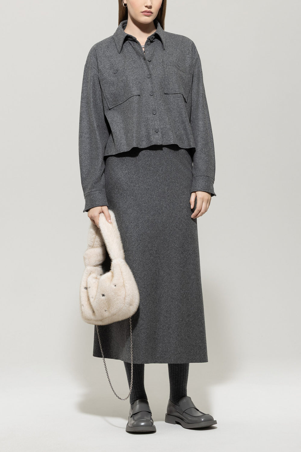 Jupe midi en flanelle - gris foncé mélangé - standard