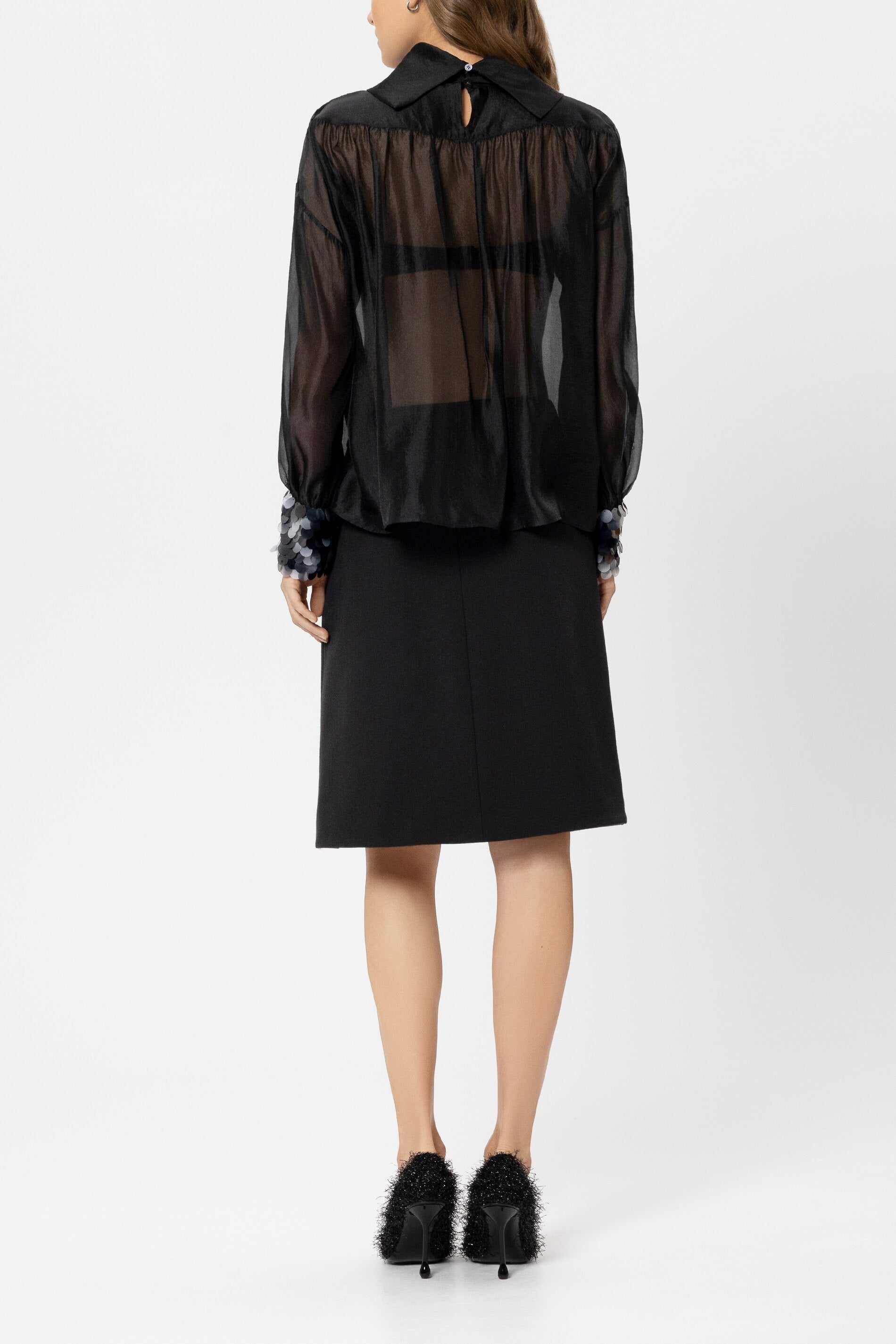 Minirock in Wickel-Optik - black - lange Version | Model Rück