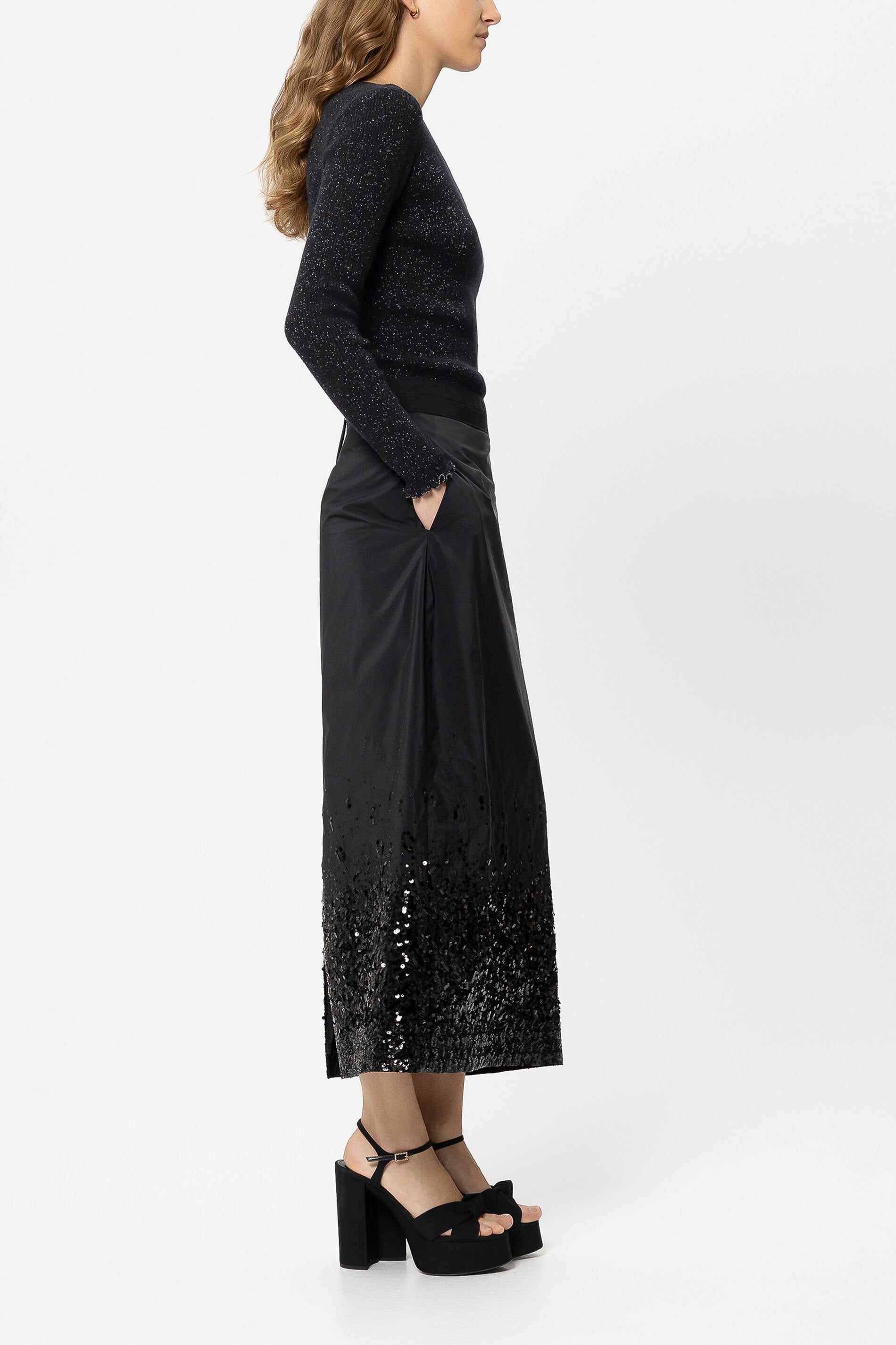 Pailetten-Taft-Rock - black - Standard | Model Seite