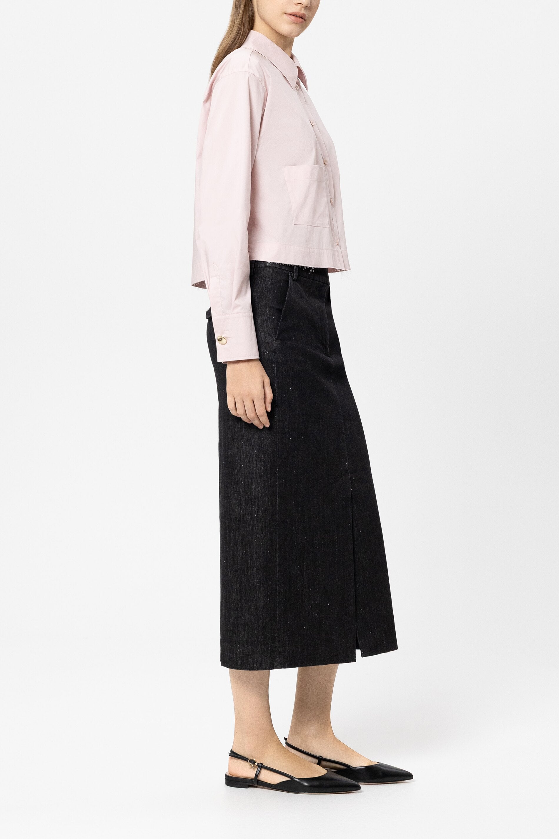 Pinstripe denim skirt - black - Standard