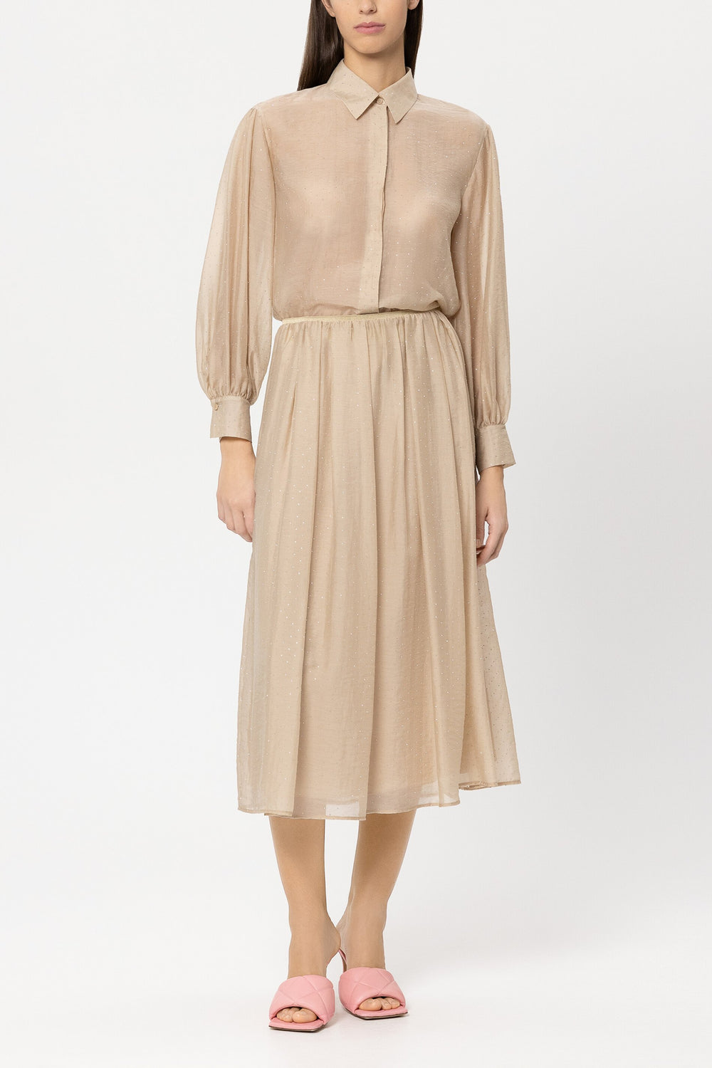 Skirt with rhinestones - soft camel - Standard