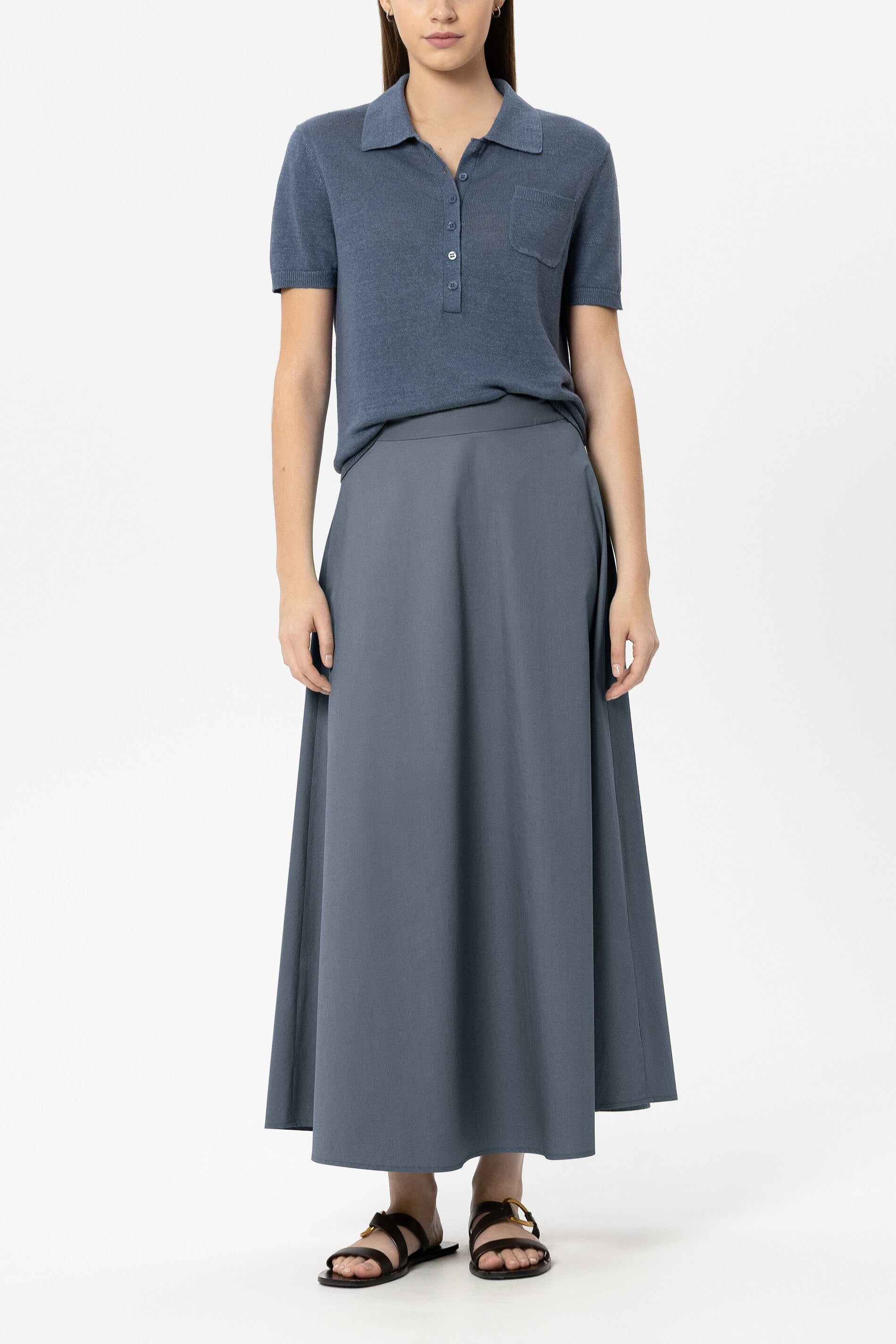 Gabardine-Rock in A-Linie - tinted blue - Standard | Model Front