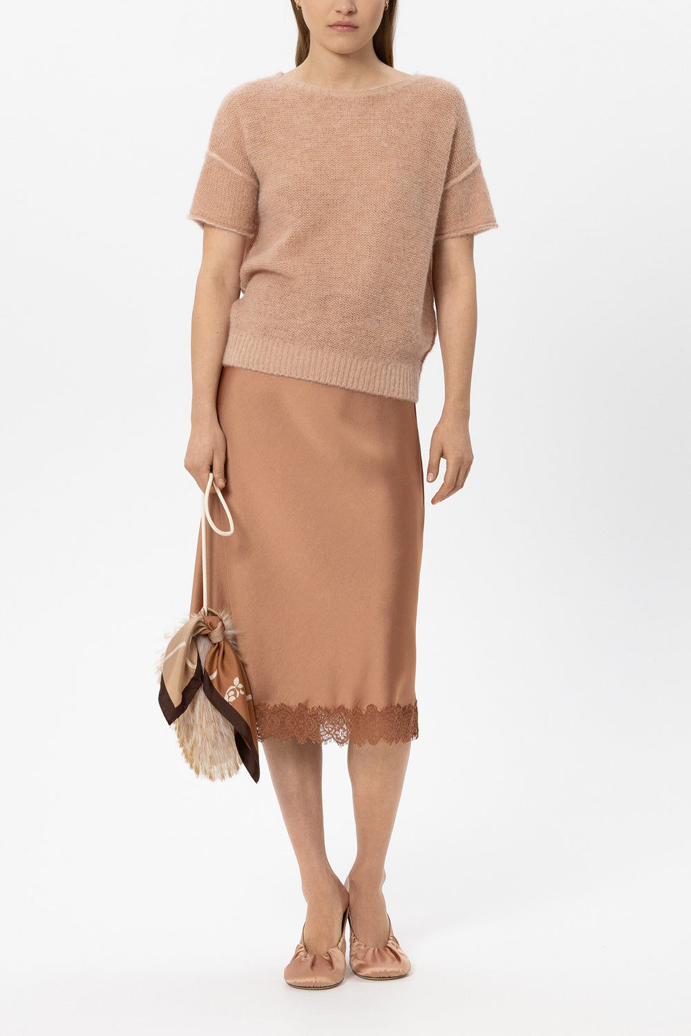 Satin-Rock mit Spitzendetail - brick - Standard