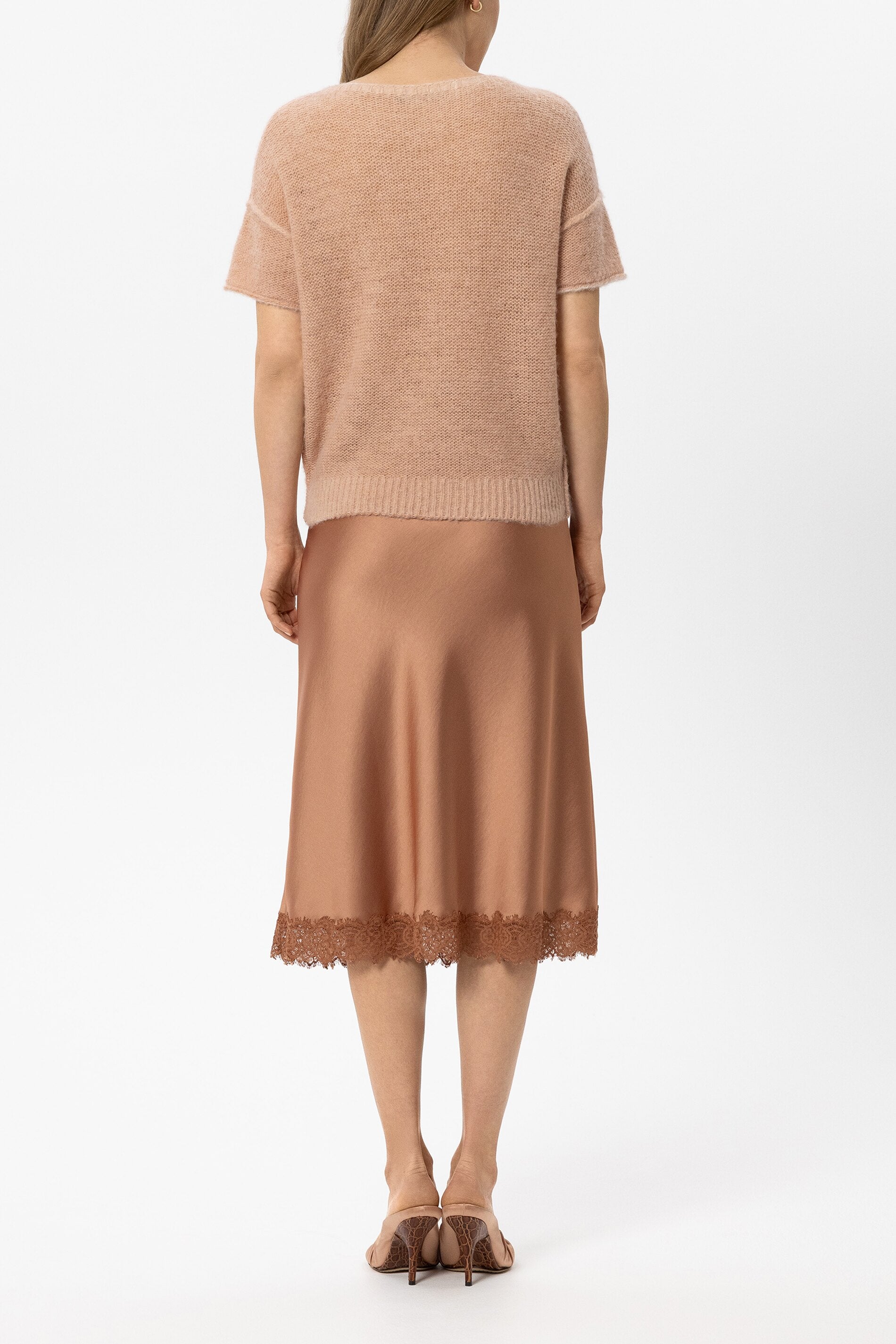 Satin-Rock mit Spitzendetail - brick - Standard | Model Rück