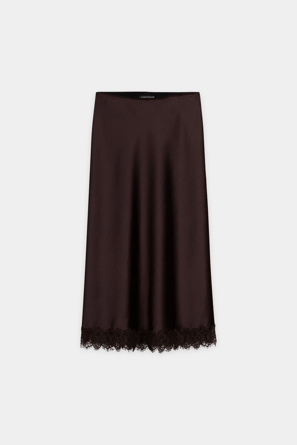 Satin-Rock mit Spitzendetail - marone - Standard