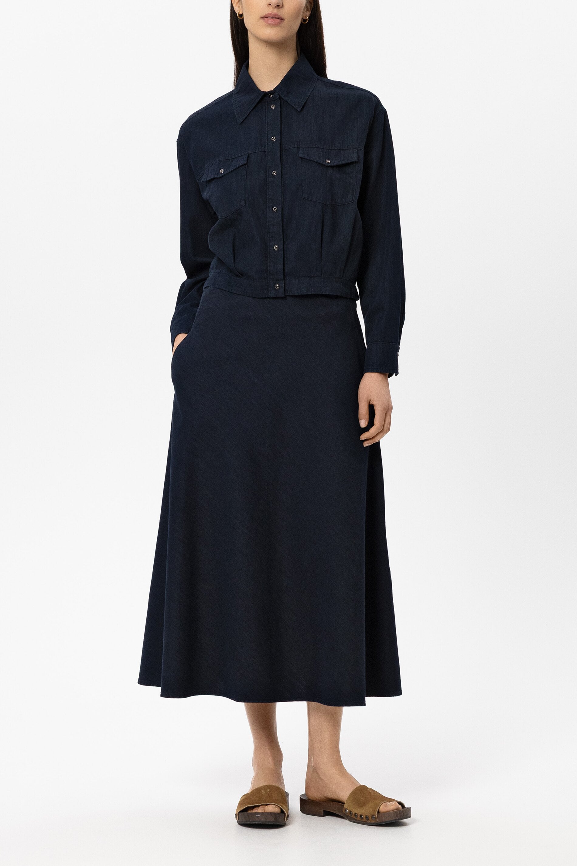 Denim-Rock in A-Linie - washed denim blue - Standard | Model Front