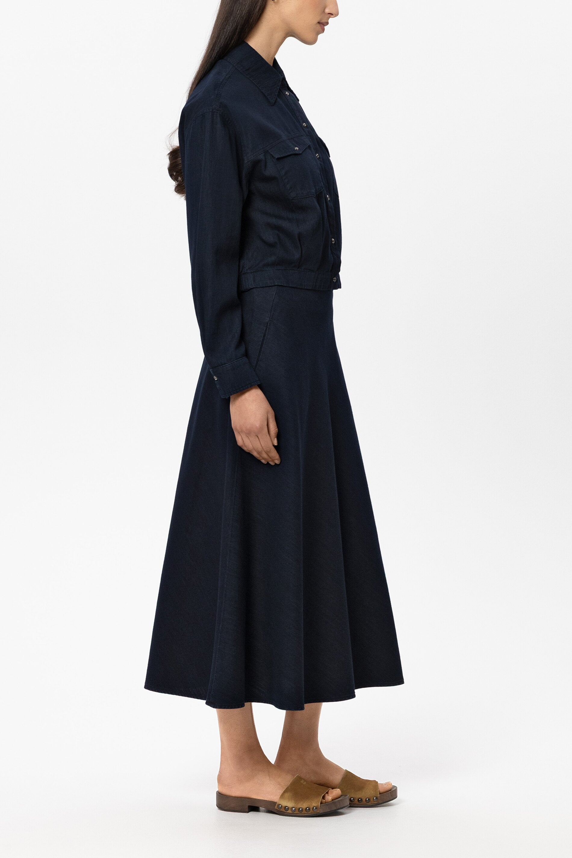 Denim-Rock in A-Linie - washed denim blue - Standard | Model Seite