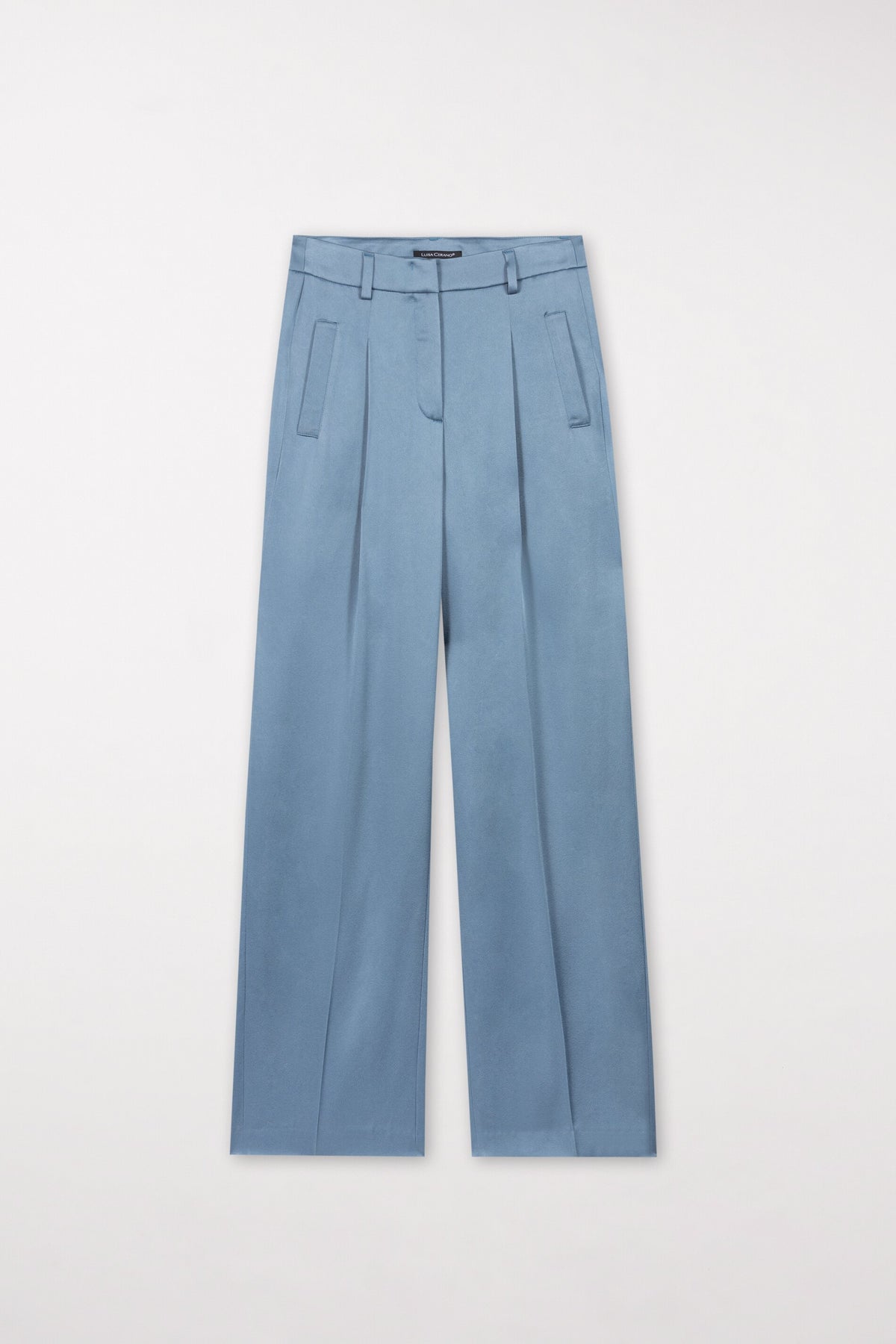 Satin-Wideleg-Pants - smoky blue - lange Version | Artikel Front