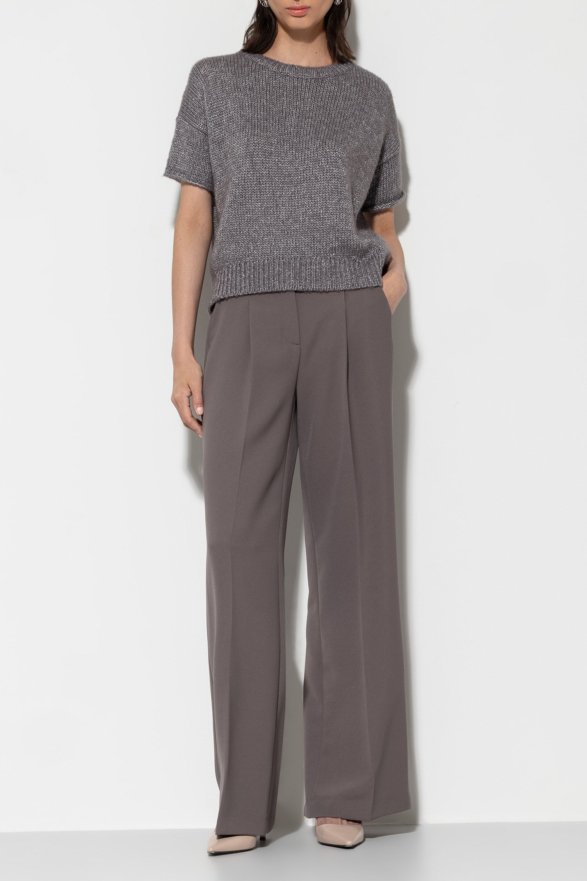 Wideleg-Pants mit Bundfalten - taupe - Standard | Model Front