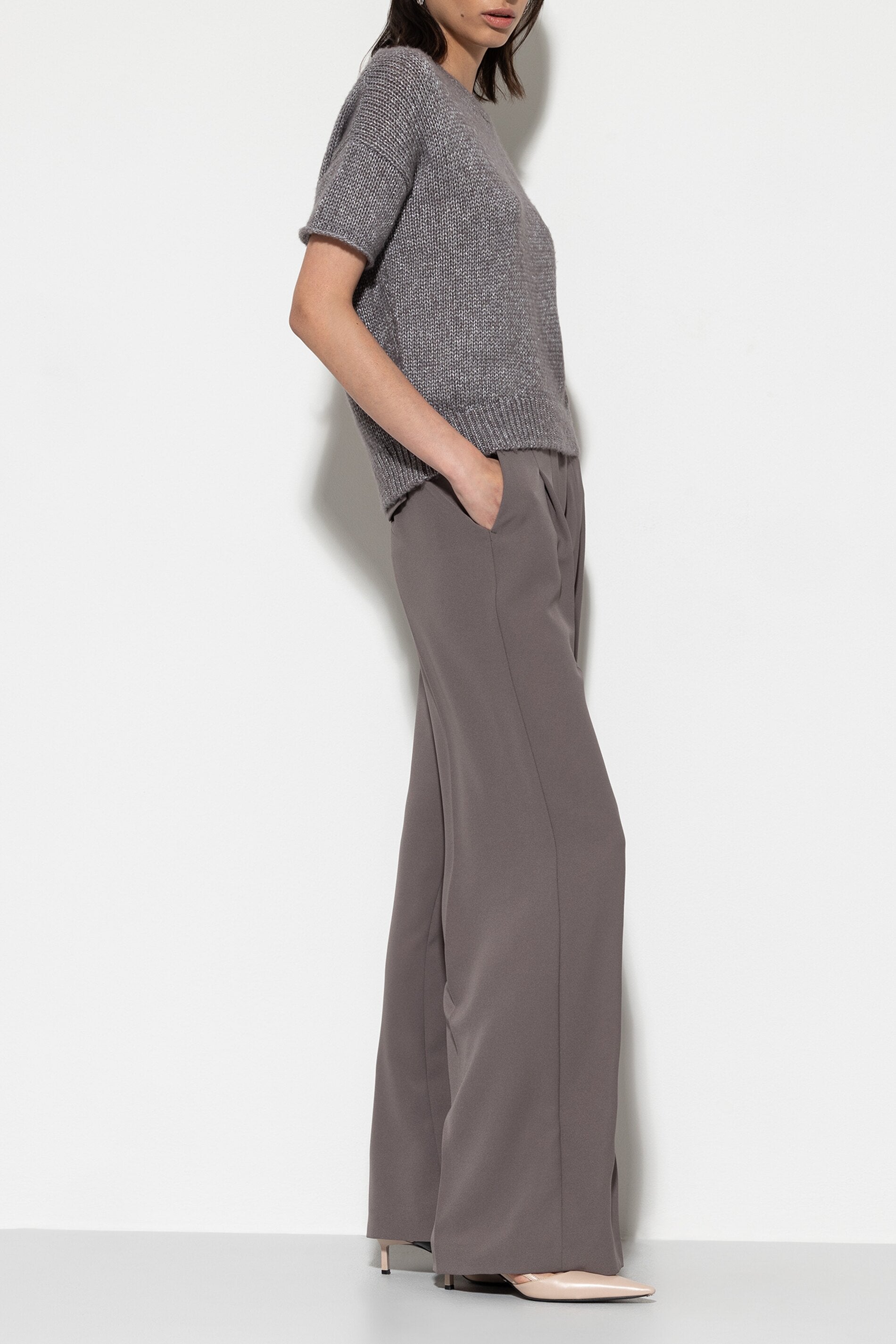 Wideleg-Pants mit Bundfalten - taupe - Standard | Model Seite