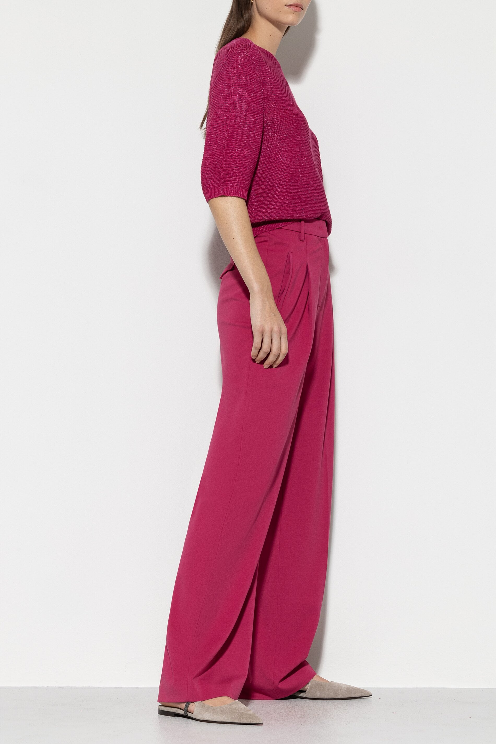 Wideleg-Pants aus Punto-Milano - berry pink - Standard | Model Seite