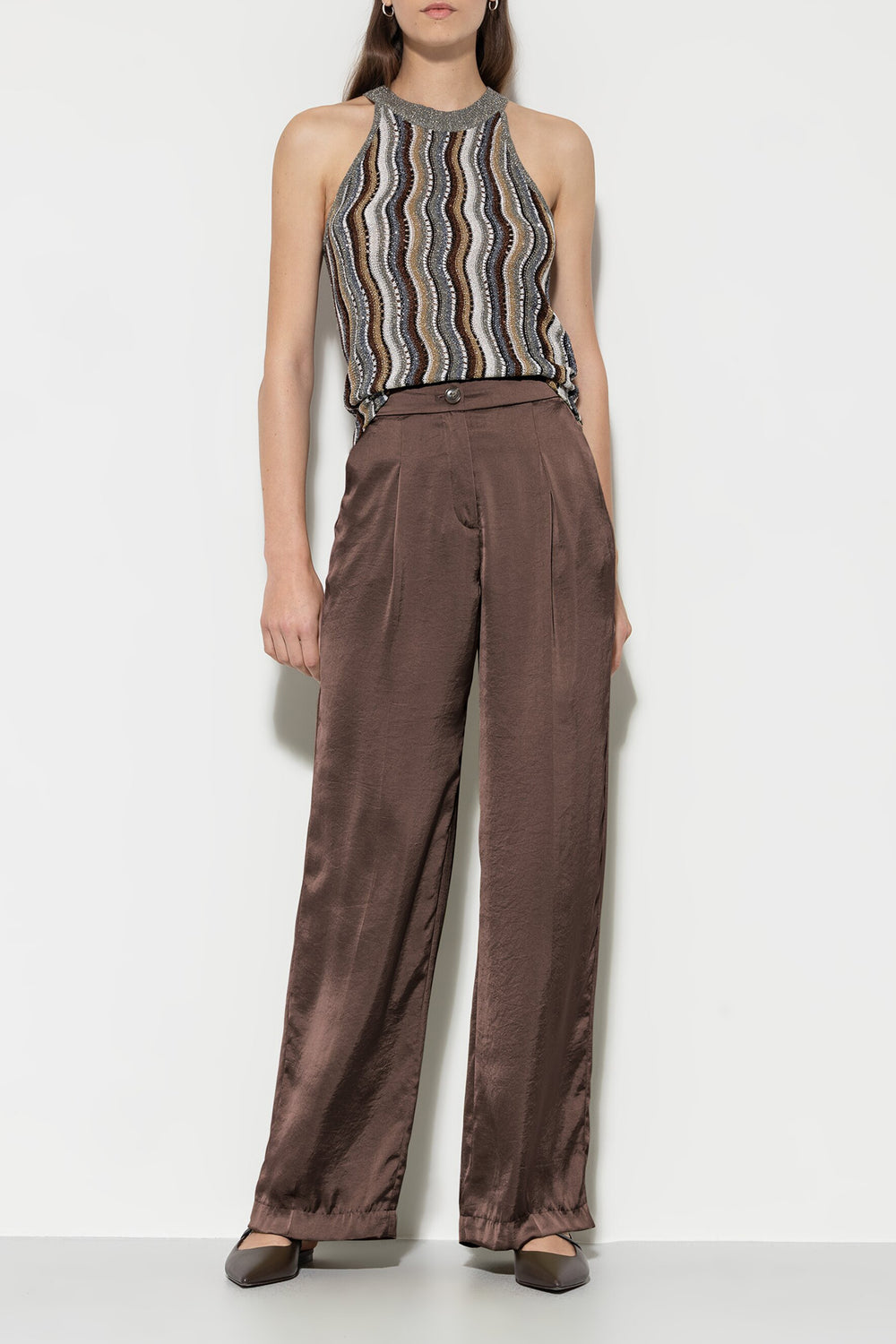 Wideleg-Pants mit Bundfalten - nougat - Standard