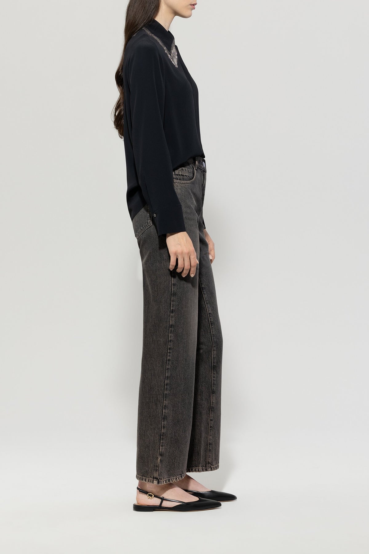 Wideleg-Denim - grey denim - mittlere Version | Model Seite