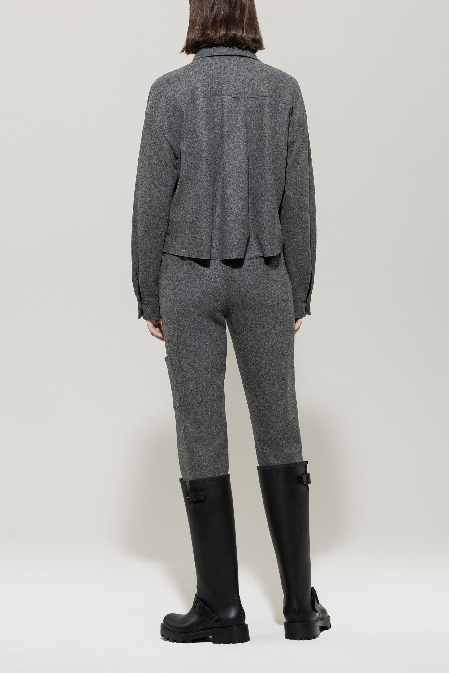 Tapered-Flanell-Joggpants - dark grey melange - Standard | Model Rück