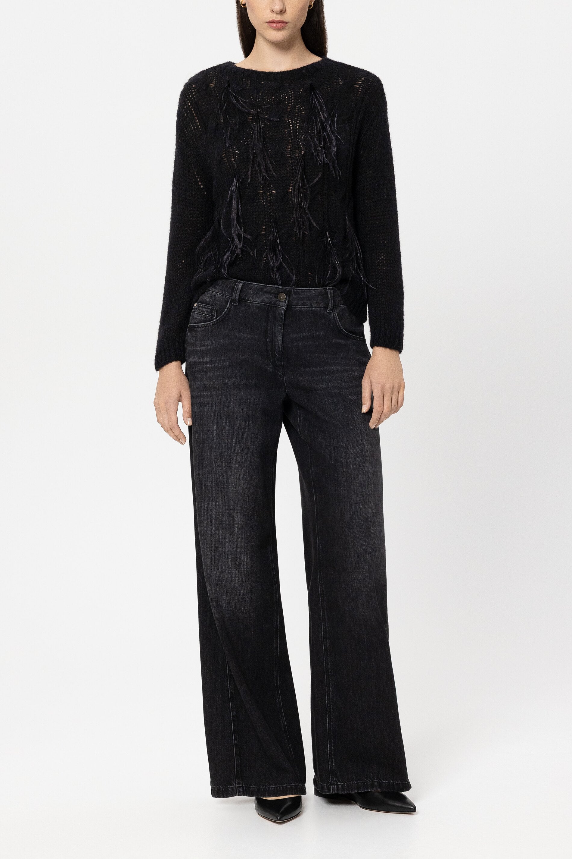 Wideleg-Black-Denim - pure black - Standard | Model Front