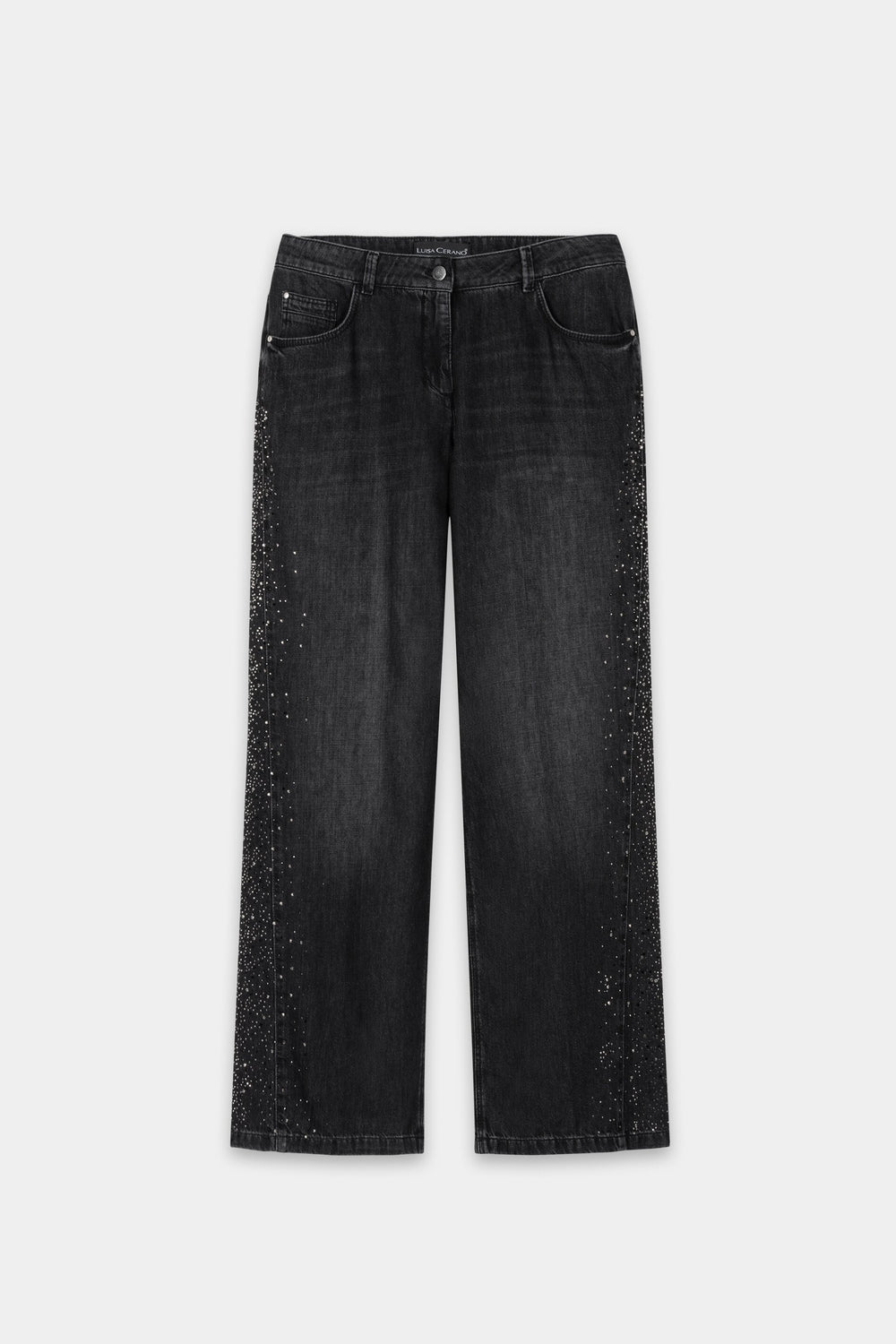 Wideleg-Black-Denim - pure black - with Hot-Fix