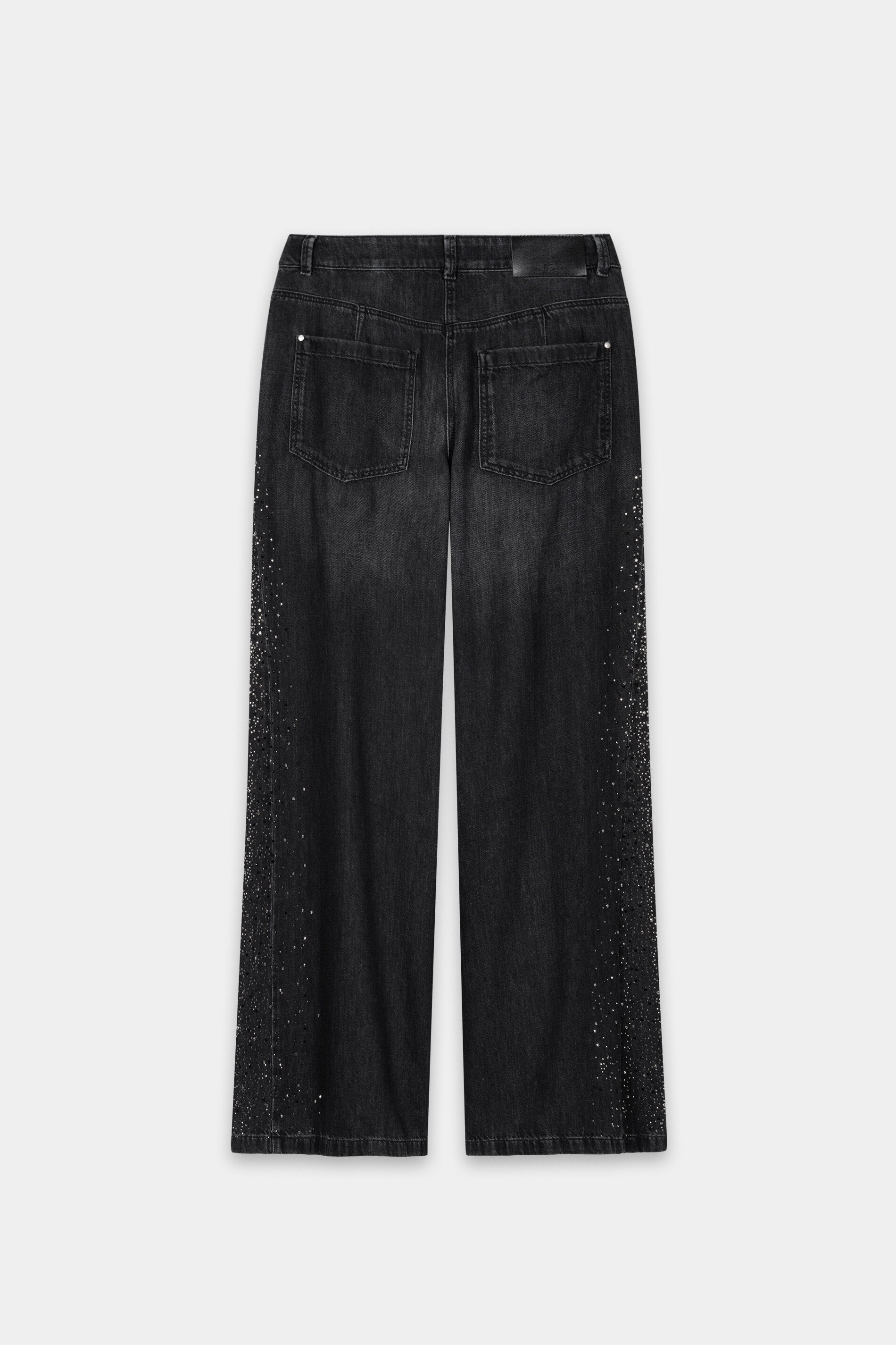 Wideleg-Black-Denim - pure black - with Hot-Fix