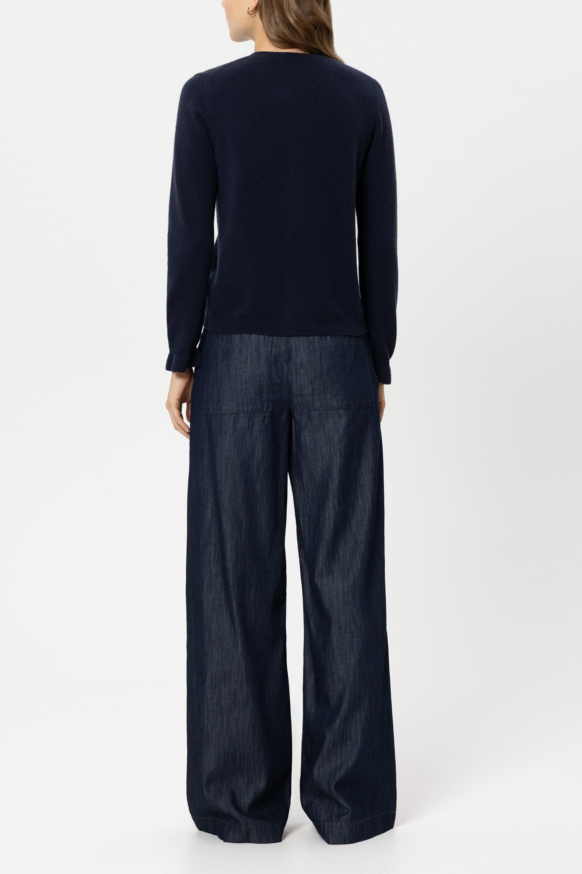 Wideleg-Denim mit Bundfalte - denim blue - Standard | Model Rück