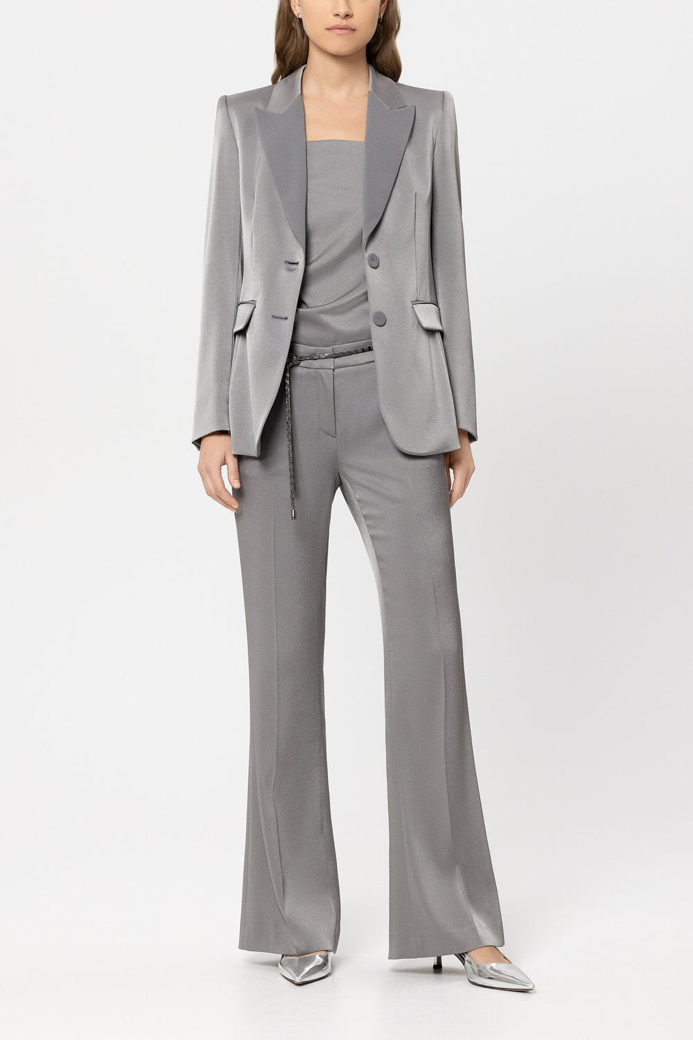 Flared pants in satin look - platinum - Standard
