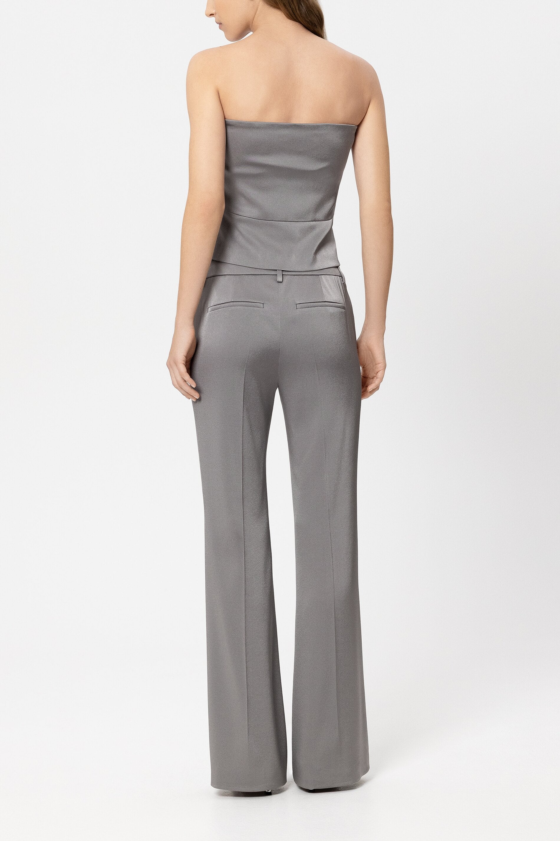Flared-Pants in Satin-Optik - platin - Standard | Model Rück