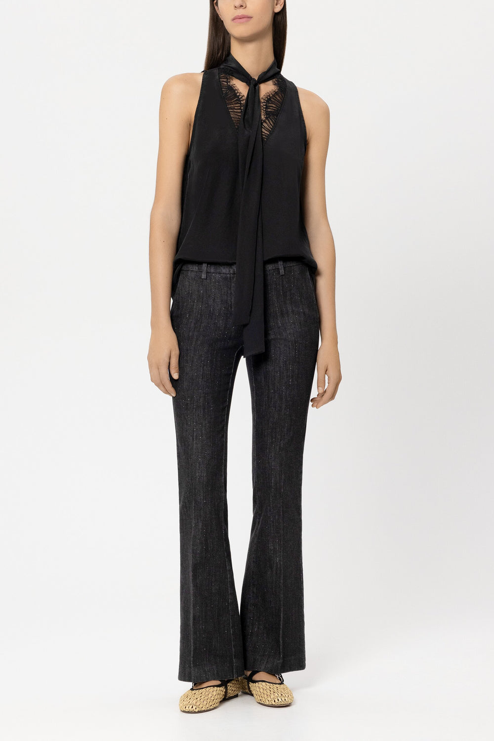 Pinstripe bootleg denim - black - Standard